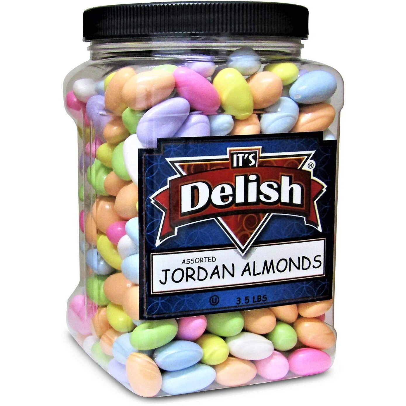Assorted Jordan Almonds Pastel Colors By Its Delish, 3.5 Lbs Jumbo Container | Sugared Almond Nut With Sweet Hard Candy Coating - Wedding Favors, Bridal Baby Showers, Party Buffet Confetti Candies - Vegan & Kosher