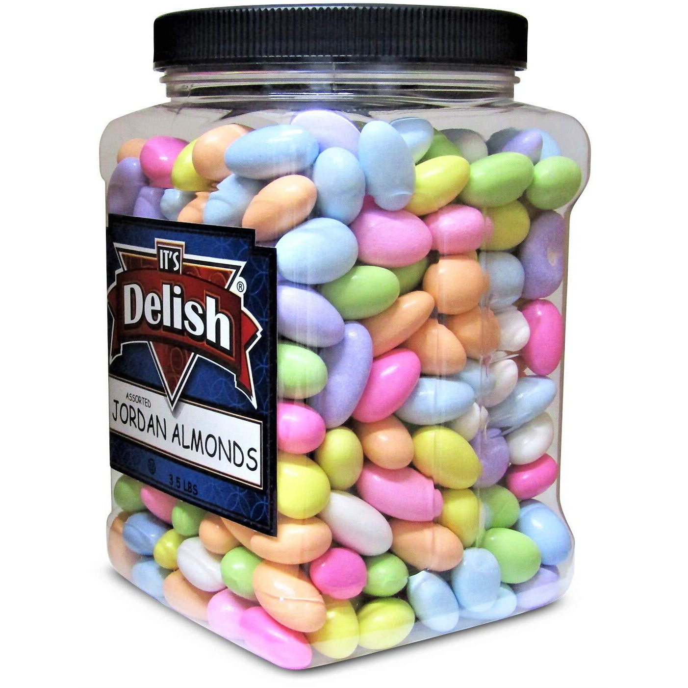 Assorted Jordan Almonds Pastel Colors By Its Delish, 3.5 Lbs Jumbo Container | Sugared Almond Nut With Sweet Hard Candy Coating - Wedding Favors, Bridal Baby Showers, Party Buffet Confetti Candies - Vegan & Kosher