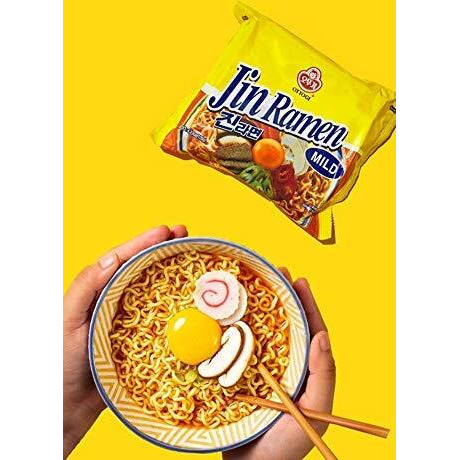 Ottogi Jin Ramen Mild Flavor, Authentic Korean Instant Noodle, Genuine Korean Ramen Soup Mix, Savory & Rich Gourmet Ramen 4.23Oz X 4 Pack