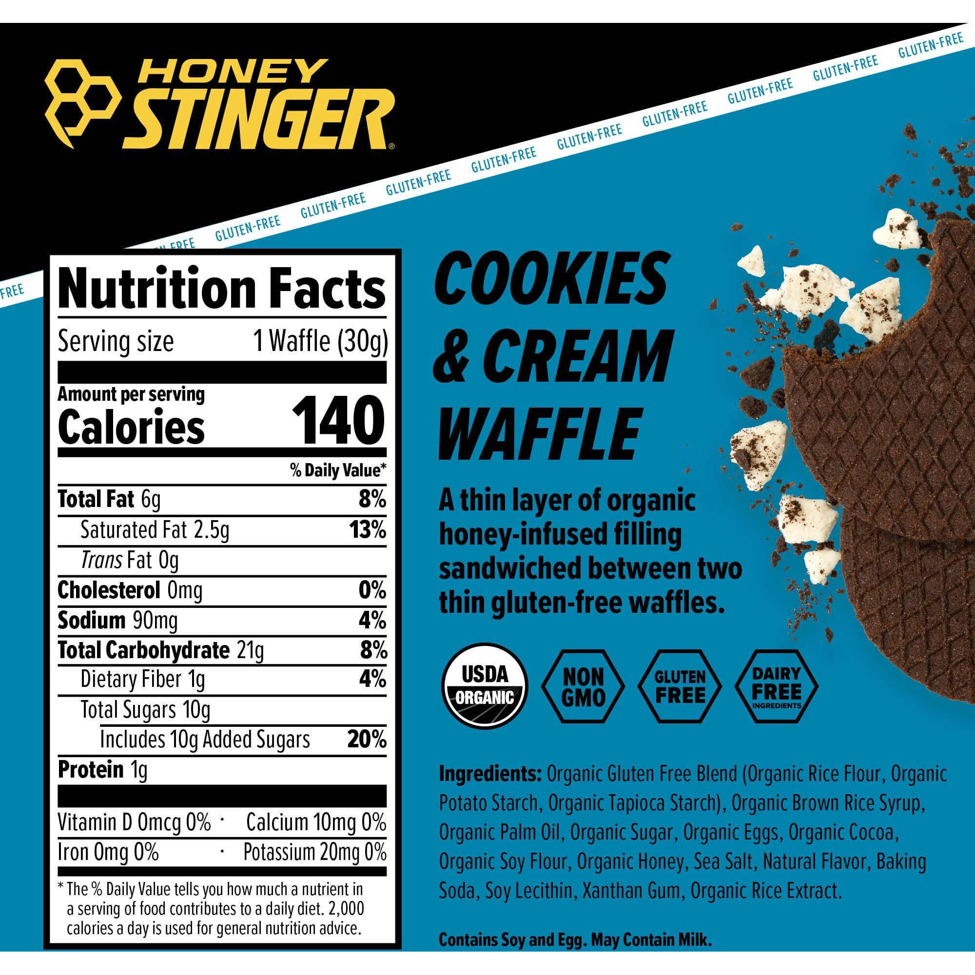 Honey Stinger Organic Gluten Free Cookies & Cream Waffle | Energy Stroopwafel For Exercise, Endurance And Performance | Sports Nutrition For Home & Gym, Pre And Post Workout | 12 Waffles, 12.72 Ounce