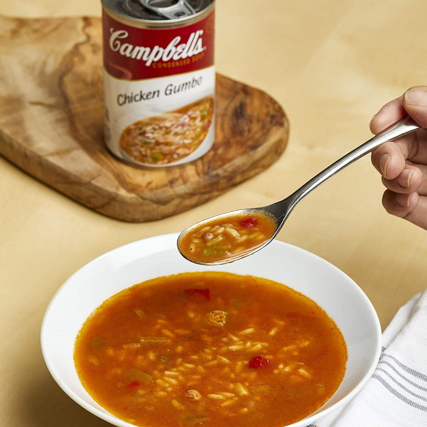Condensed Soup, Campbells Chicken Gumbo Mix With Rice And Vegetable, An Instant Heart Healthy Food, Low In Fat And Cholesterol, Homestyle Gumbo Base Soup For The Whole Family, 6-10.5 Oz Cans