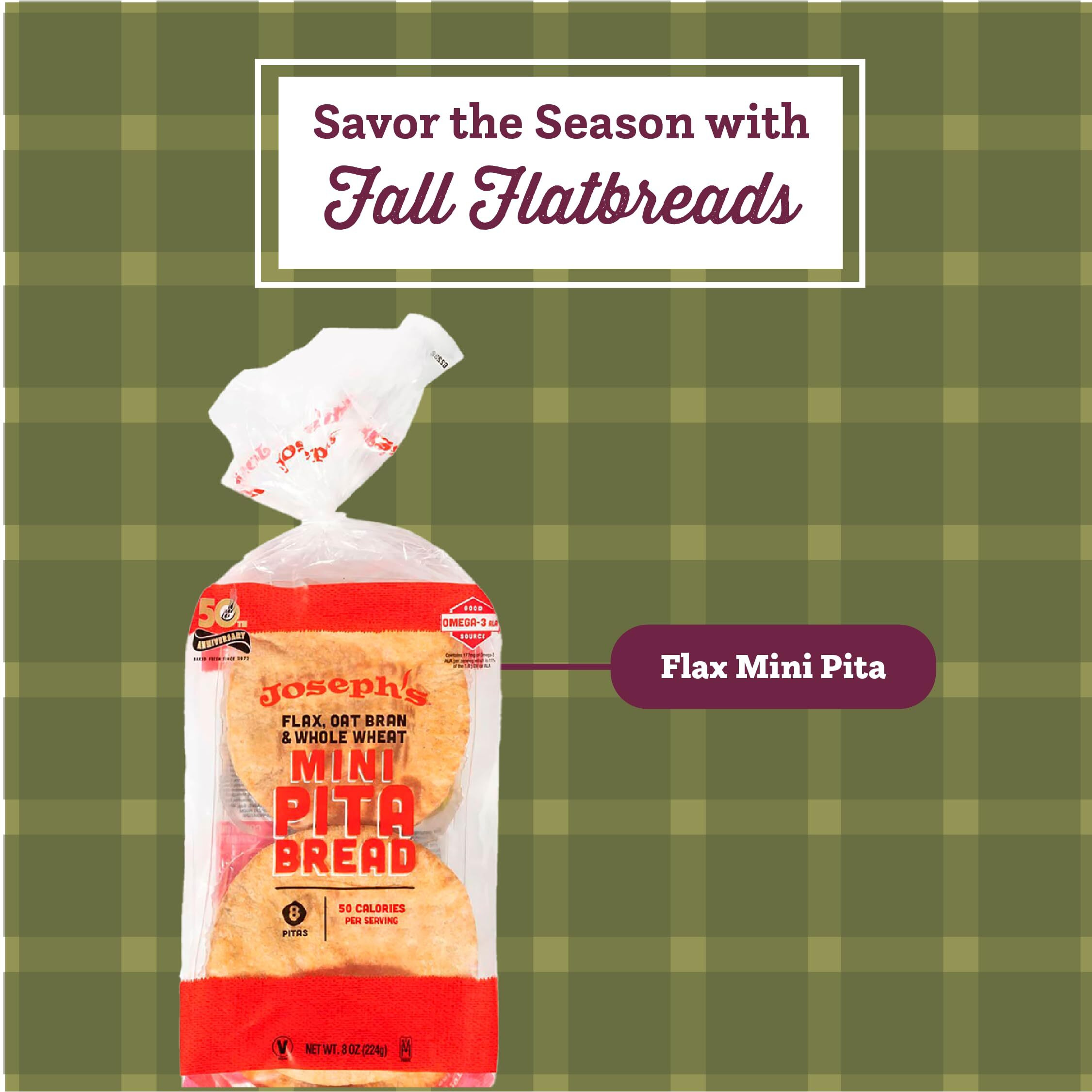 Joseph's Low Carb Mini Pita Bread 3-Pack, Flax, Oat Bran And Whole Wheat, 5G Carbs Per Serving, Fresh Baked (8 Per Pack, 24 Mini Pita Breads Total)