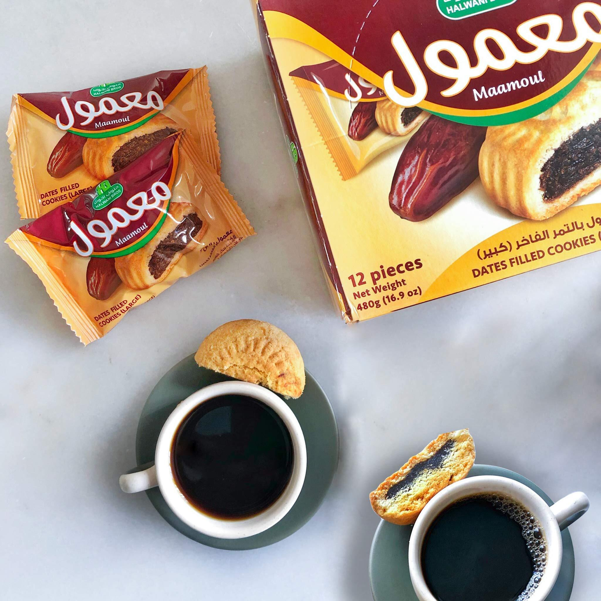 Hb Halwani Bros Cookies, 100% All Natural Mamoul Made With Premium Saudi Dates, Shortbread Biscuits, Date Filled, Slightly Sweet 12Ct. 16.9 Oz