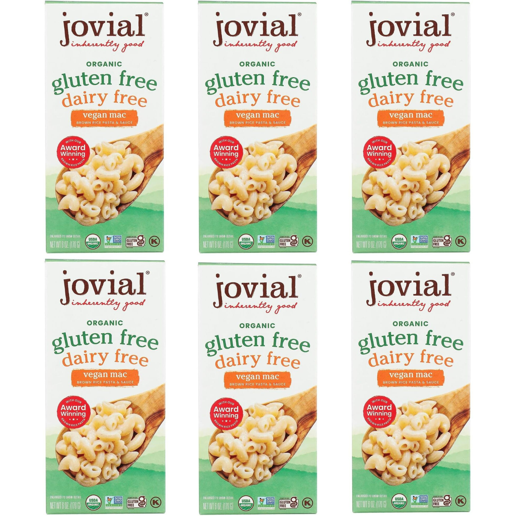 Jovial Organic Gluten Free Dairy Free Vegan Mac - Gluten Free Vegan Pasta, Whole Grain Pasta, Organic Pasta, Vegan Gluten Free Mac, Award Winning Taste, Made In Italy - 6 Oz, 6 Pack
