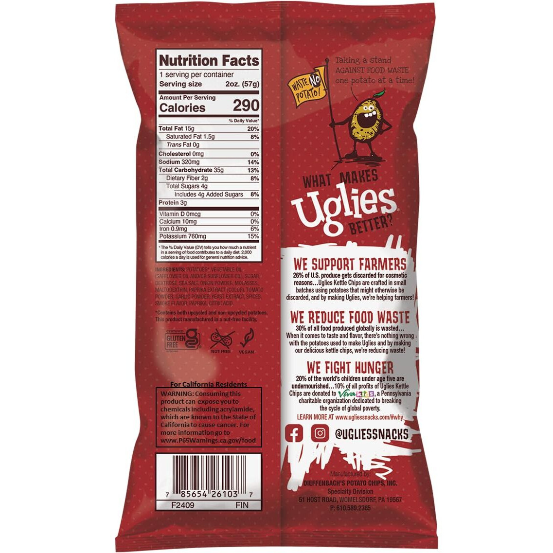 Uglies Bbq Kettle-Cooked Potato Chips, Gluten-Free Snacks, Kosher-Friendly Chips, Non-Gmo Snacks For Kids Or Office, Lunch Snacks, Individual Snack Packs, 2 Oz. Bags, Pack Of 12