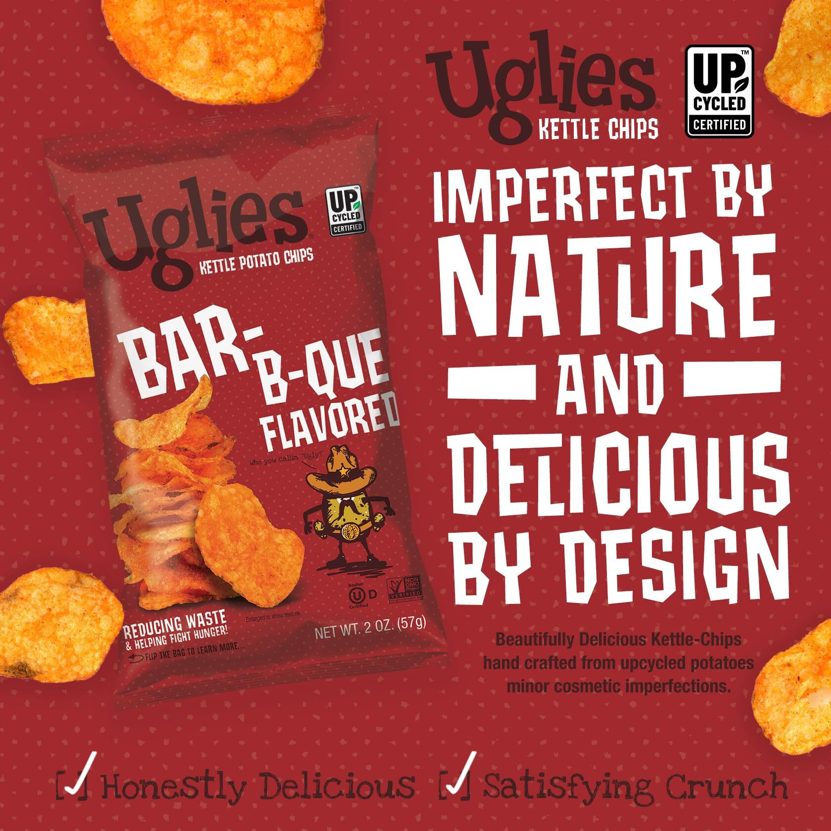 Uglies Bbq Kettle-Cooked Potato Chips, Gluten-Free Snacks, Kosher-Friendly Chips, Non-Gmo Snacks For Kids Or Office, Lunch Snacks, Individual Snack Packs, 2 Oz. Bags, Pack Of 12