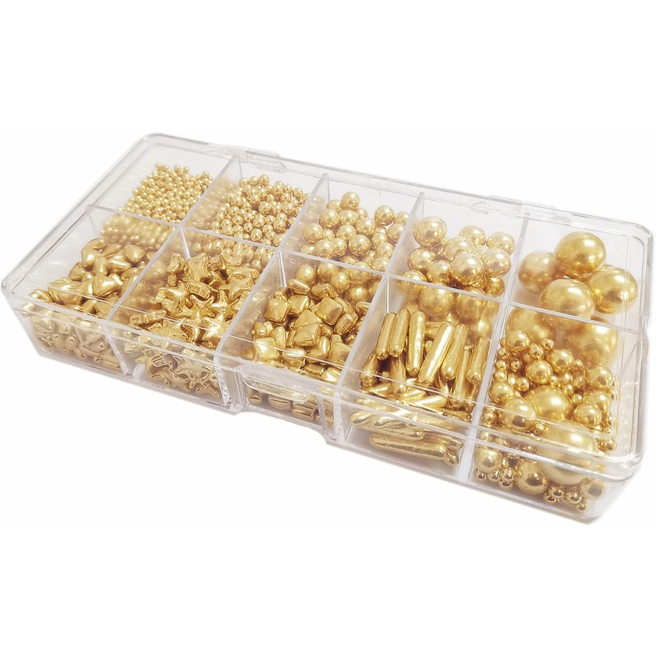 Hifunbk Gold Mix Sprinkle For Cupcake Topper With Gift Box Pack, 10 Different Shape Sugar Candy Dragee For Cake Baking Decoration, 200G