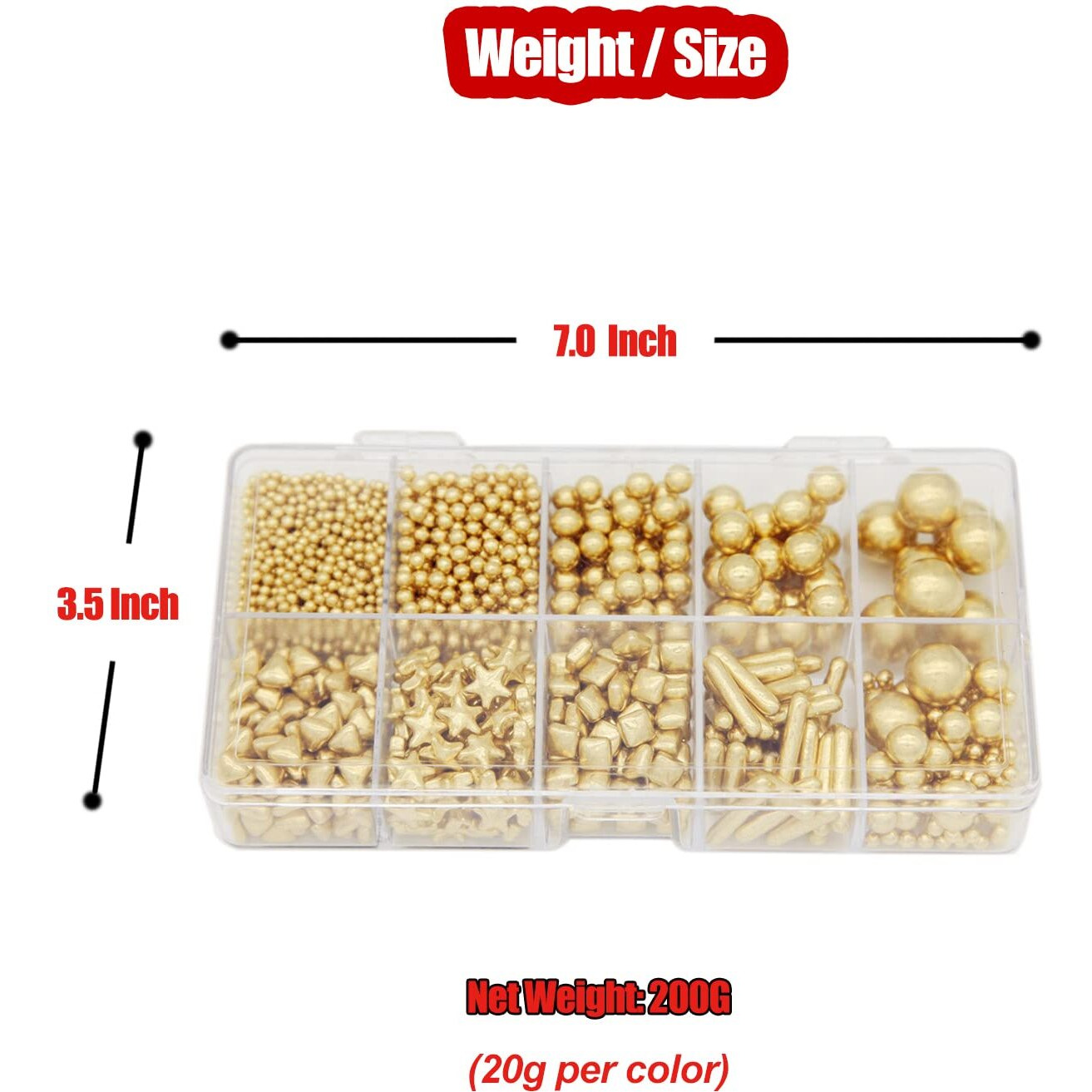 Hifunbk Gold Mix Sprinkle For Cupcake Topper With Gift Box Pack, 10 Different Shape Sugar Candy Dragee For Cake Baking Decoration, 200G