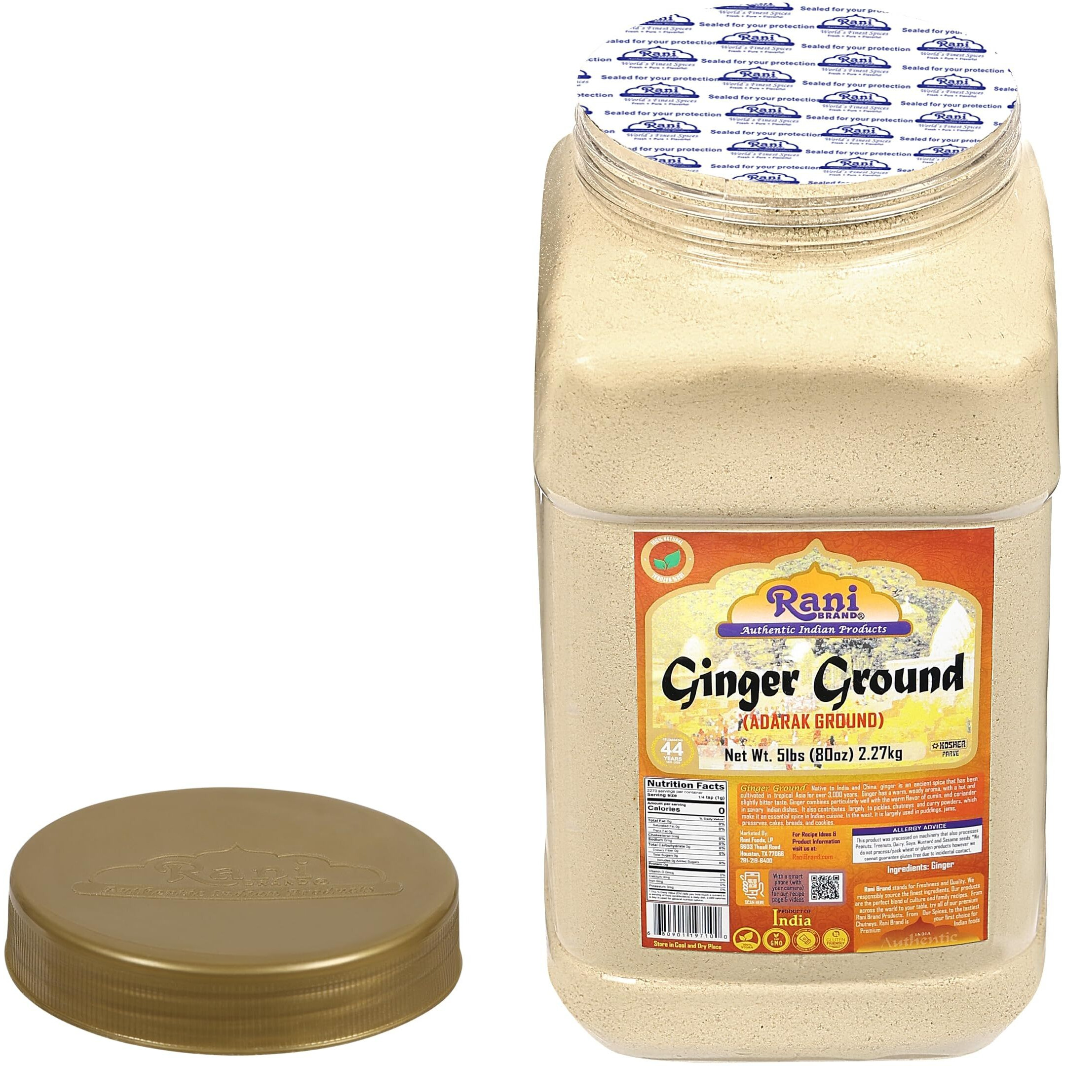 Rani Ginger (Adarak) Powder Ground, Spice 80Oz (5Lbs) 2.27Kg Bulk Pet Jar ~ All Natural | Vegan | Gluten Friendly | Non-Gmo | Kosher | Indian Origin
