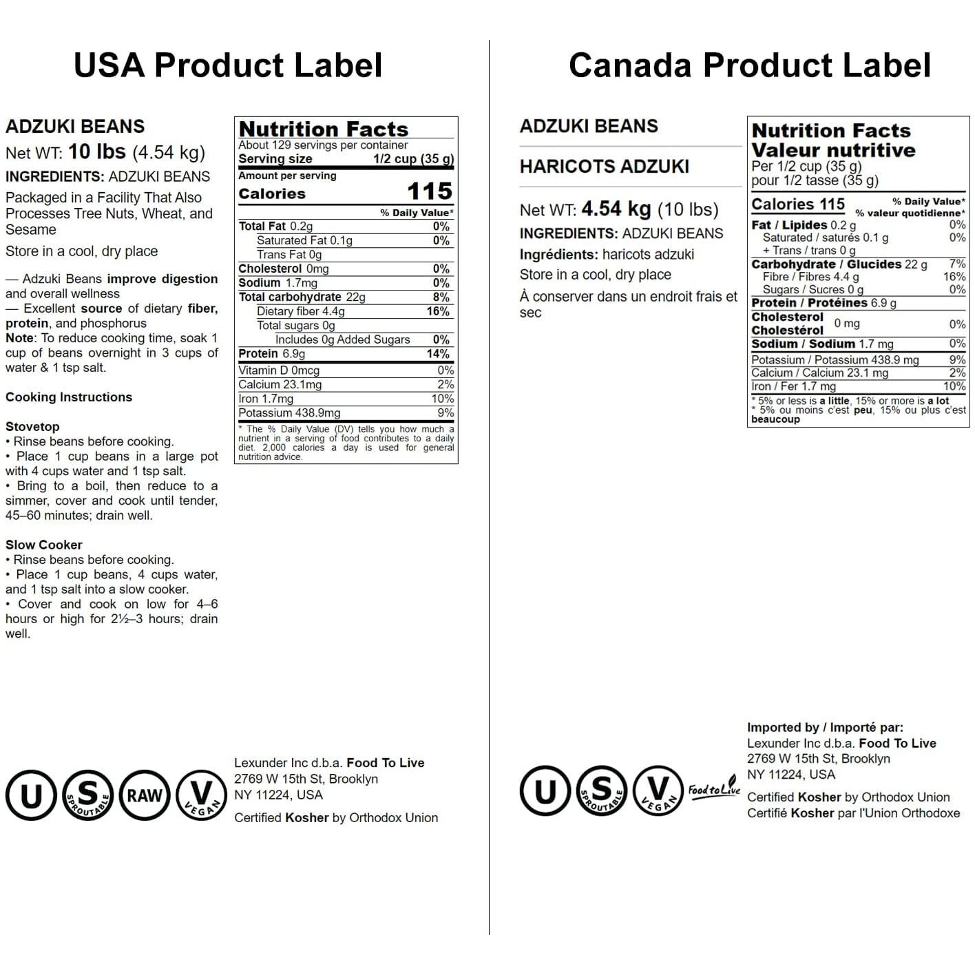Food To Live - Adzuki Beans, 10 Pounds Whole Dried Azuki Beans (Red Mung Beans), Raw, Vegan, Kosher, Sproutable, Bulk. Perfect For Red Bean Paste, And Asian Dishes.