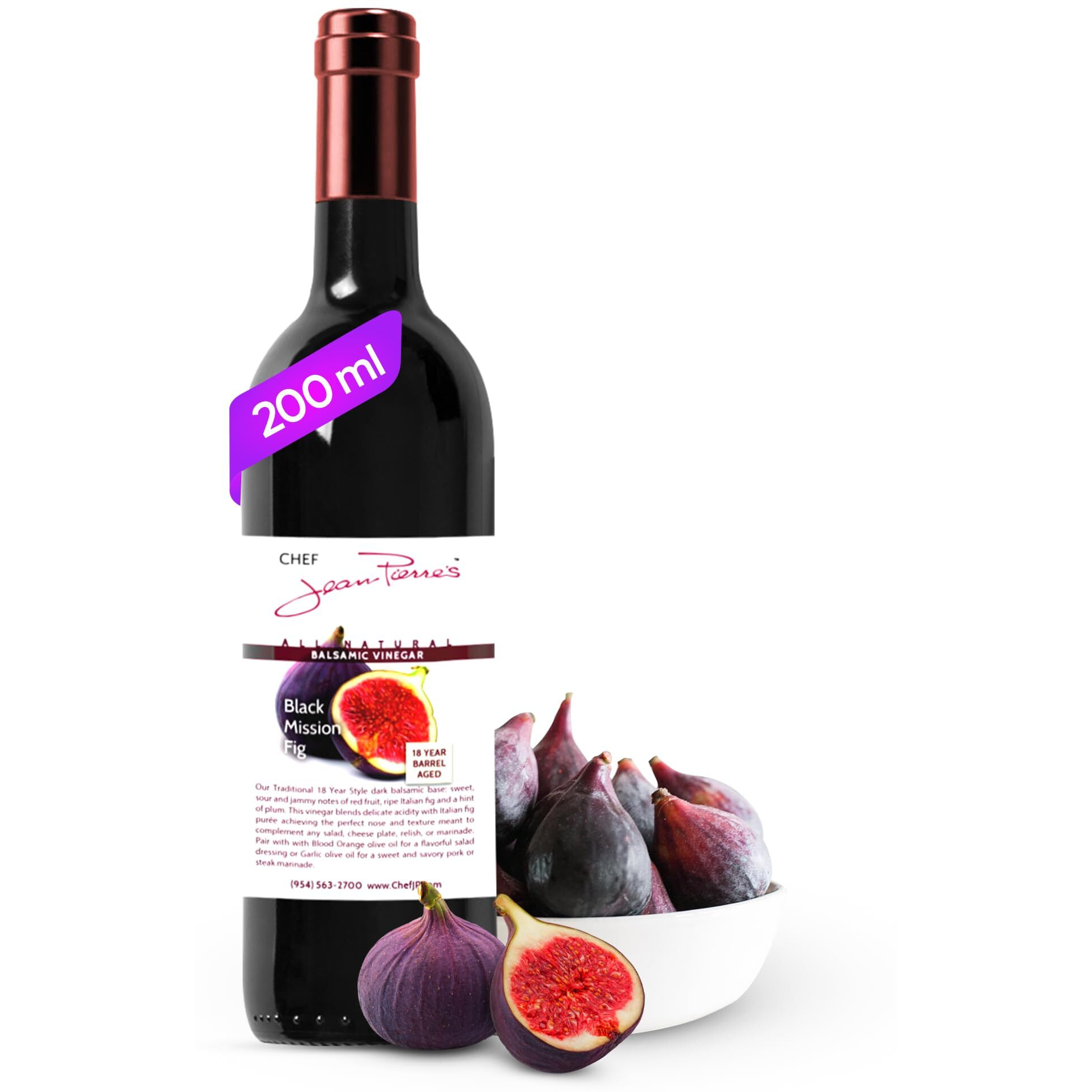 Chef Jean Pierre's Italian Balsamic Vinegar - 200Ml (7Oz) Rich Black Mission Fig Flavor, 18-Years Traditional Barrel Aged - Ideal For Enhancing Your Meals