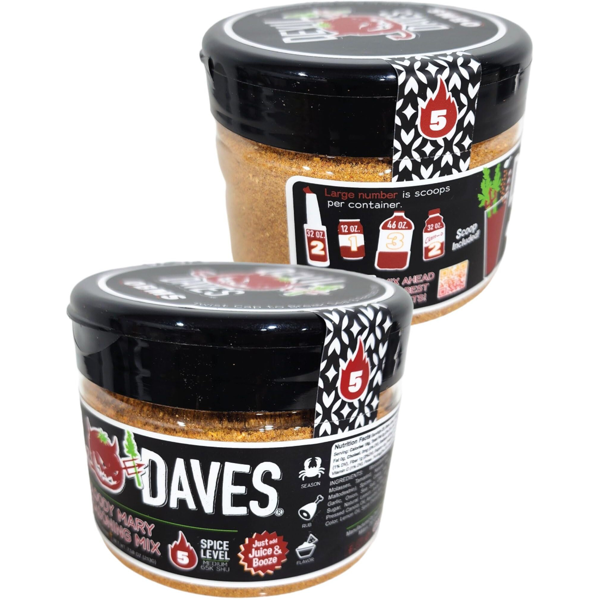 Devil Daves Bloody Mary Seasoning Mix Tub - Turns Any Tomato Juice Into Bloody Mary Mix ~ Use With Bloody Caesars Or Micheladas - Premium Spices - Scoop Included | (25 Serving - 7.5 Oz)