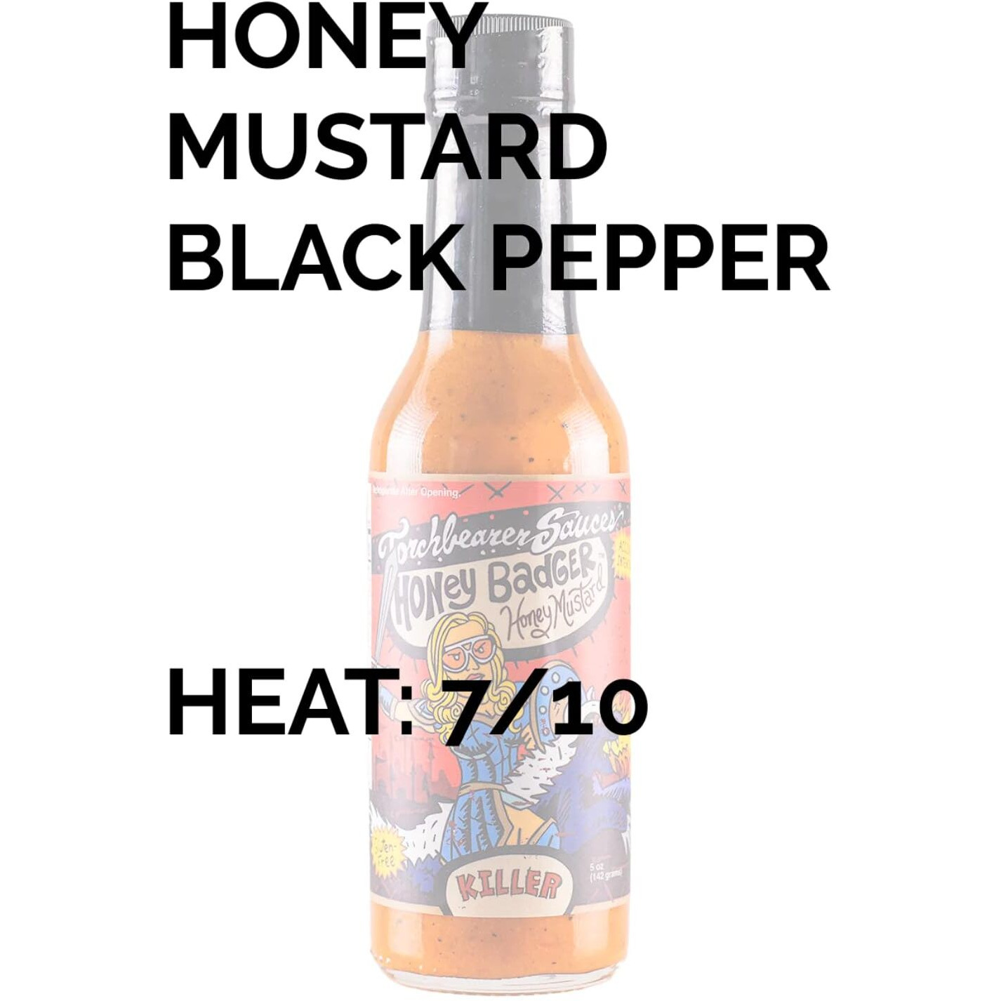 Honey Badger Sauce By Torchbearer Sauces, Spicy Hot Sauce With Flavors Of Scorpion Pepper, Carolina Reaper Pepper & Mustard Seed, Made With All Natural Ingredients, 5 Fl Oz Bottle (1-Pack)