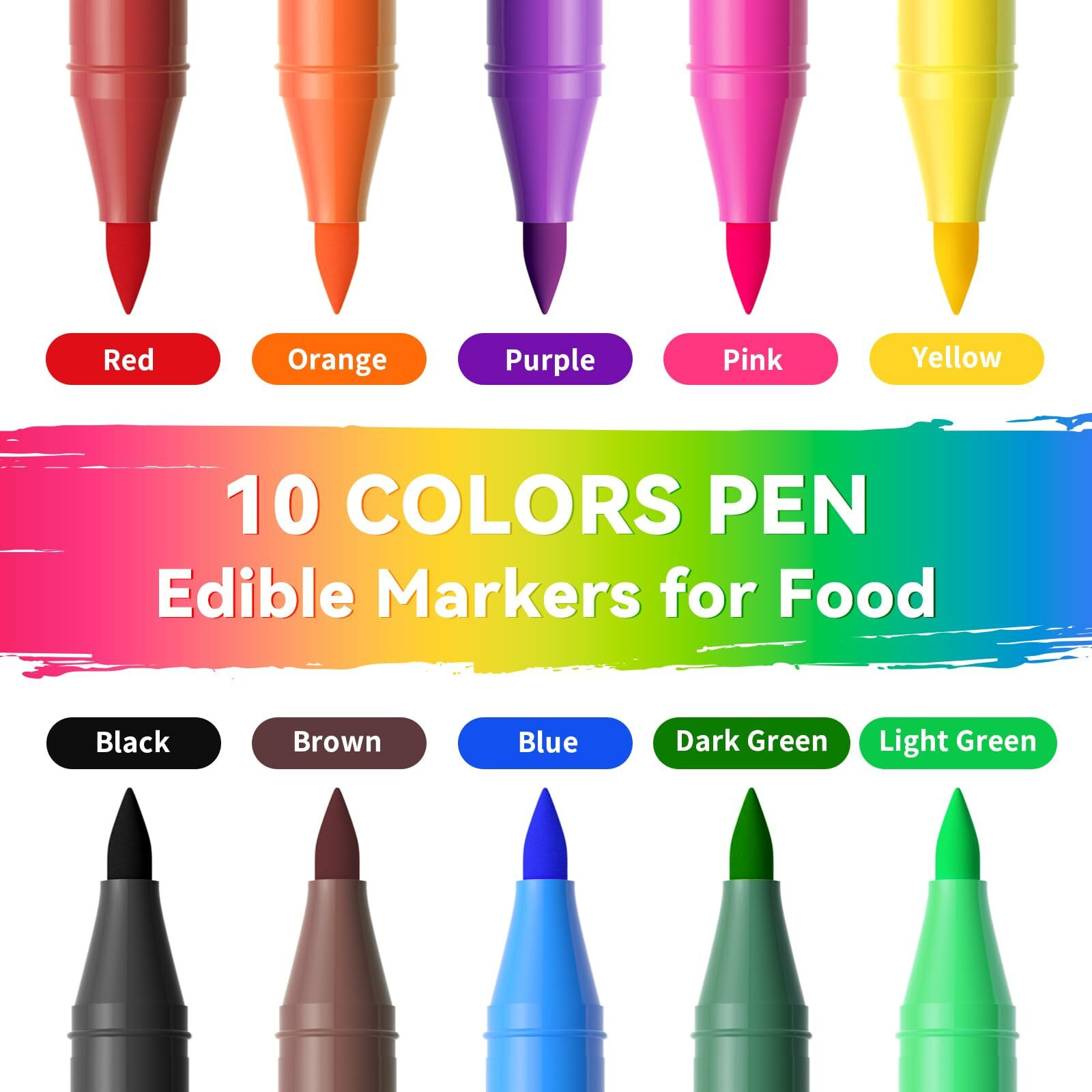 Jewem Edible Markers For Cookie Decorating,10Pcs Ultra Fine Tip(0.5Mm) Food Coloring Pens, Upgrade Double Side Food Grade Pens For Decorating Fondant Cakes, Easter Eggs, Frosting, Macaron