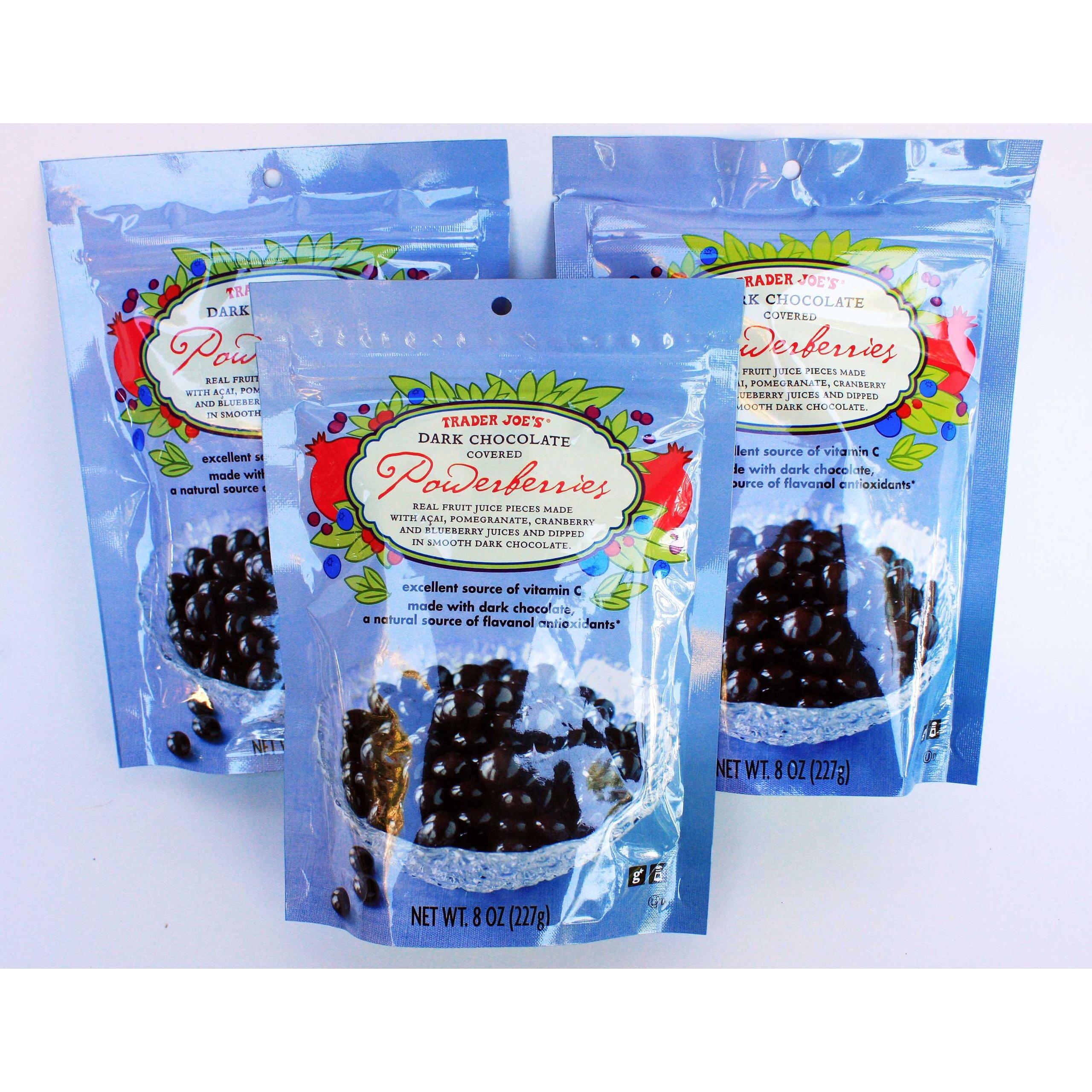 Trader Joe's Dark Chocolate Covered Powerberries With Acai, Pomegranate, Cranberry And Blueberry (Pack Of 3)