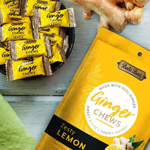 Bali's Best Ginger Chews - Zesty Lemon Flavor (3 Pack) 100% Real Ginger, Sweet Spicy Chewy Lemon Ginger Candies, 3X 5.08Oz 144G Bags, Great Snacks For Sharing And Gift Baskets