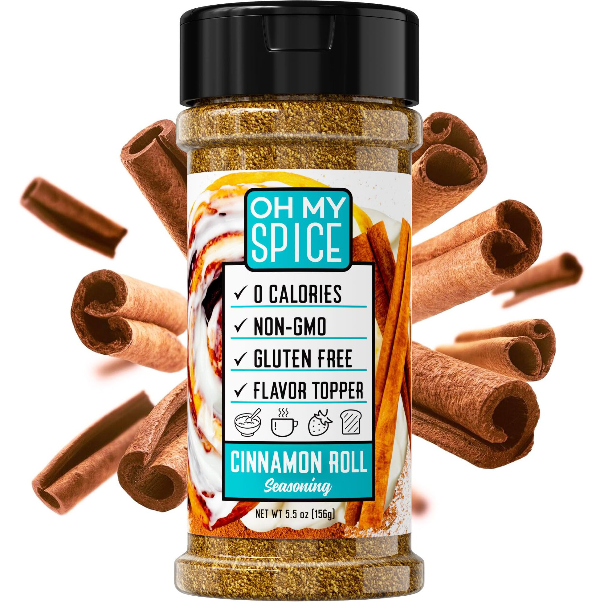 Cinnamon Roll Ice Cream Topping - Gluten Free Cinnamon Powder Seasoning For Oatmeal, Waffle, Pancake Mix, Yogurt & Popcorn. Keto & Low Sodium French Toast, Donut & Coffee Flavoring Topper 5.5Oz