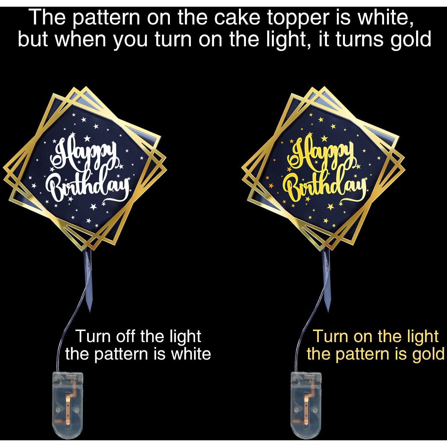 Hzgueostb Happy Birthday Cake Toppers,Led Double Sided Acrylic Mirror Gold Cake Decorations With Gift Card For Birthday Party Decorations