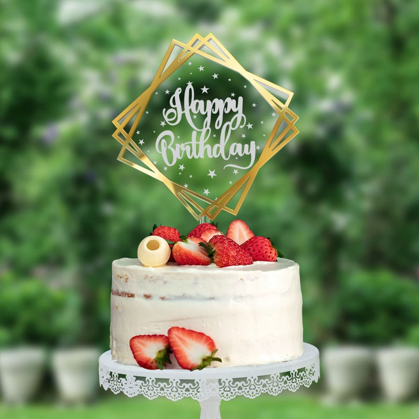 Hzgueostb Happy Birthday Cake Toppers,Led Double Sided Acrylic Mirror Gold Cake Decorations With Gift Card For Birthday Party Decorations