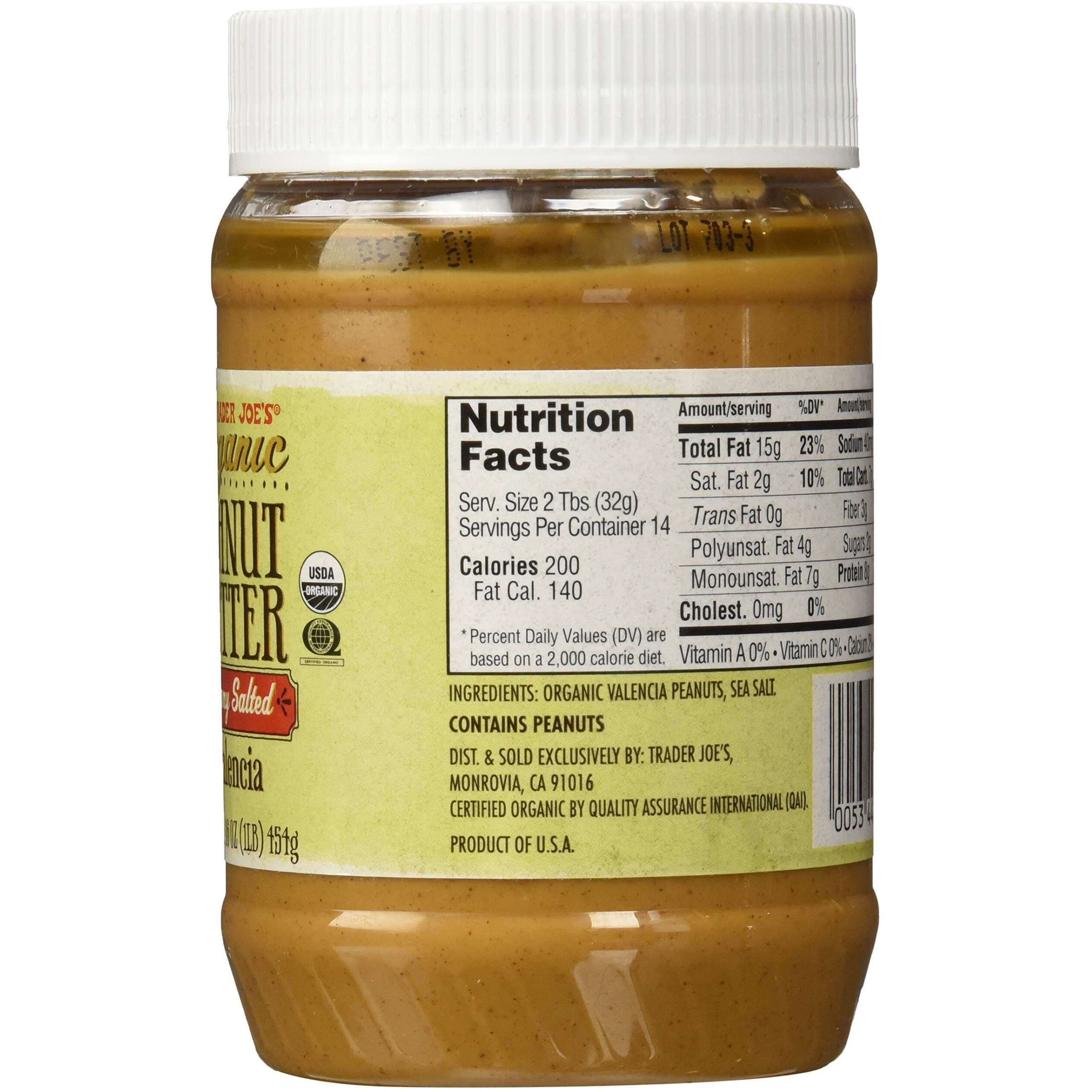 Trader Joe's Organic Peanut Butter Creamy And Salted, 1 Lb