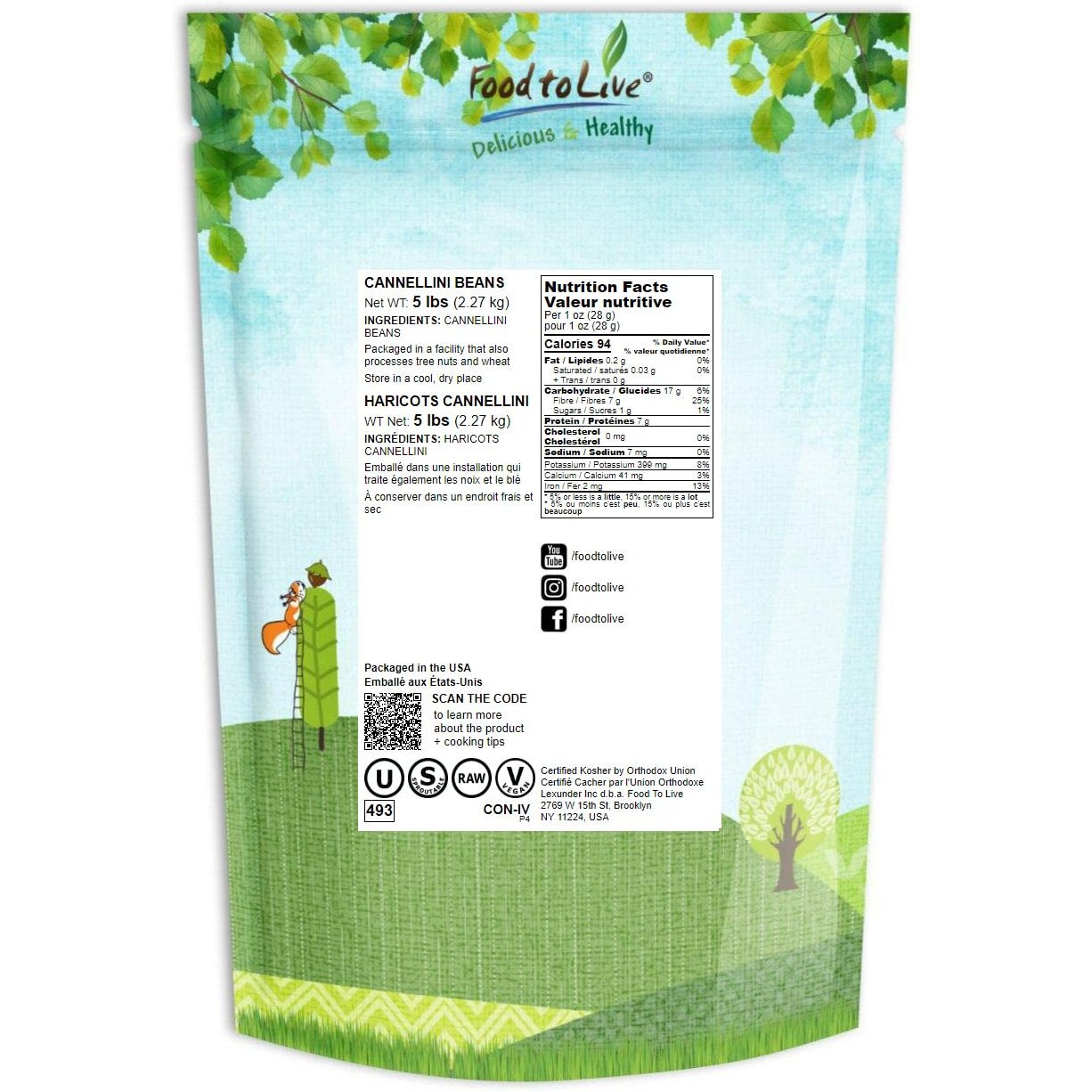 Food To Live - Cannellini Beans, 5 Pounds Dried White Kidney Beans, Sproutable, Vegan, Kosher, Sirtfood, Bulk. Rich In Fiber, Protein. Great For Minestrone Soup, Bean Salad, Stews, White Chili.