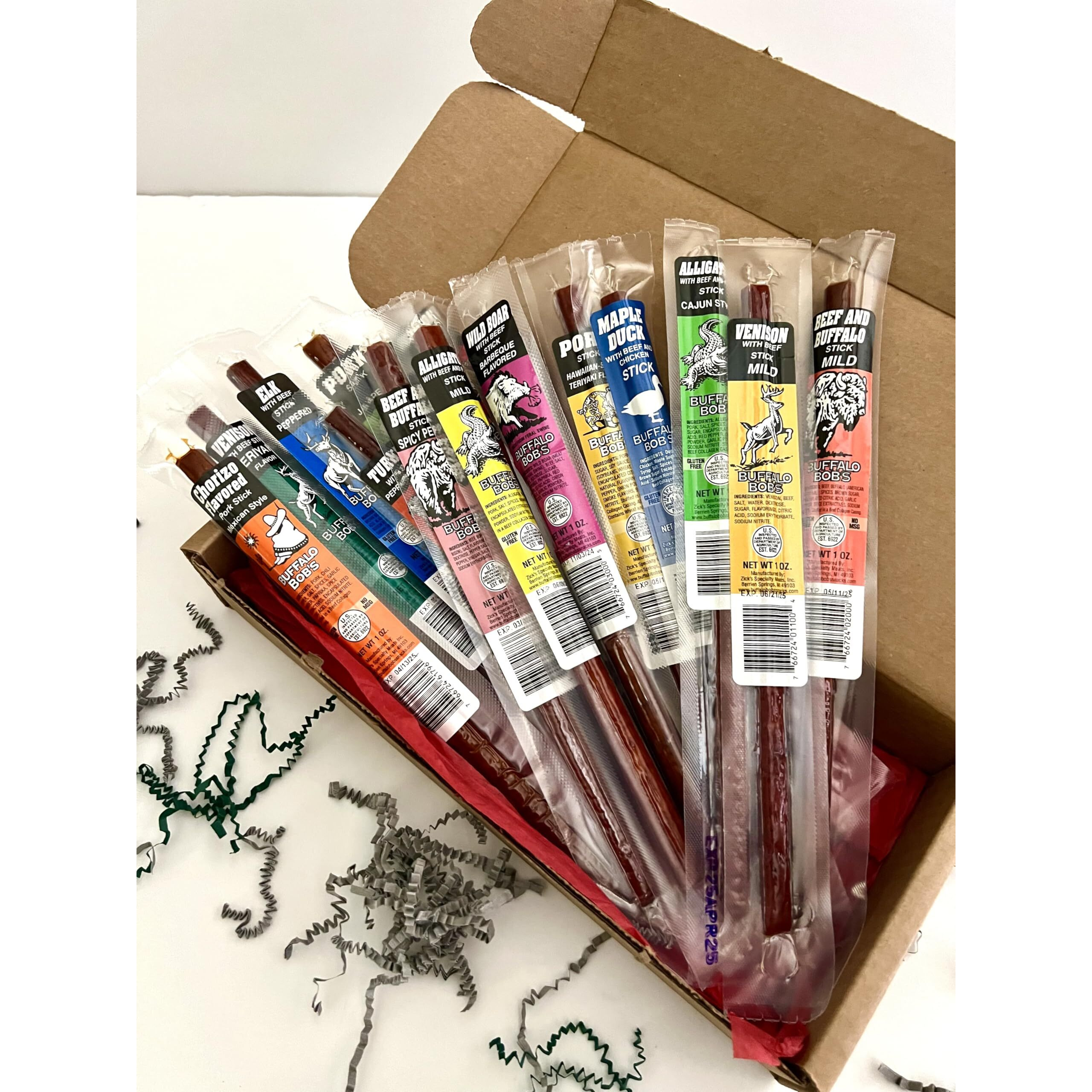 Jerky Dynasty Buffalo Bob's Mixed Jerky Variety Pack - 15-Piece Assortment Of Exotic Meats Including Wild Boar, Venison And Aligator - Gourmet Beef Jerky & Beef Sticks With Unique Flavors