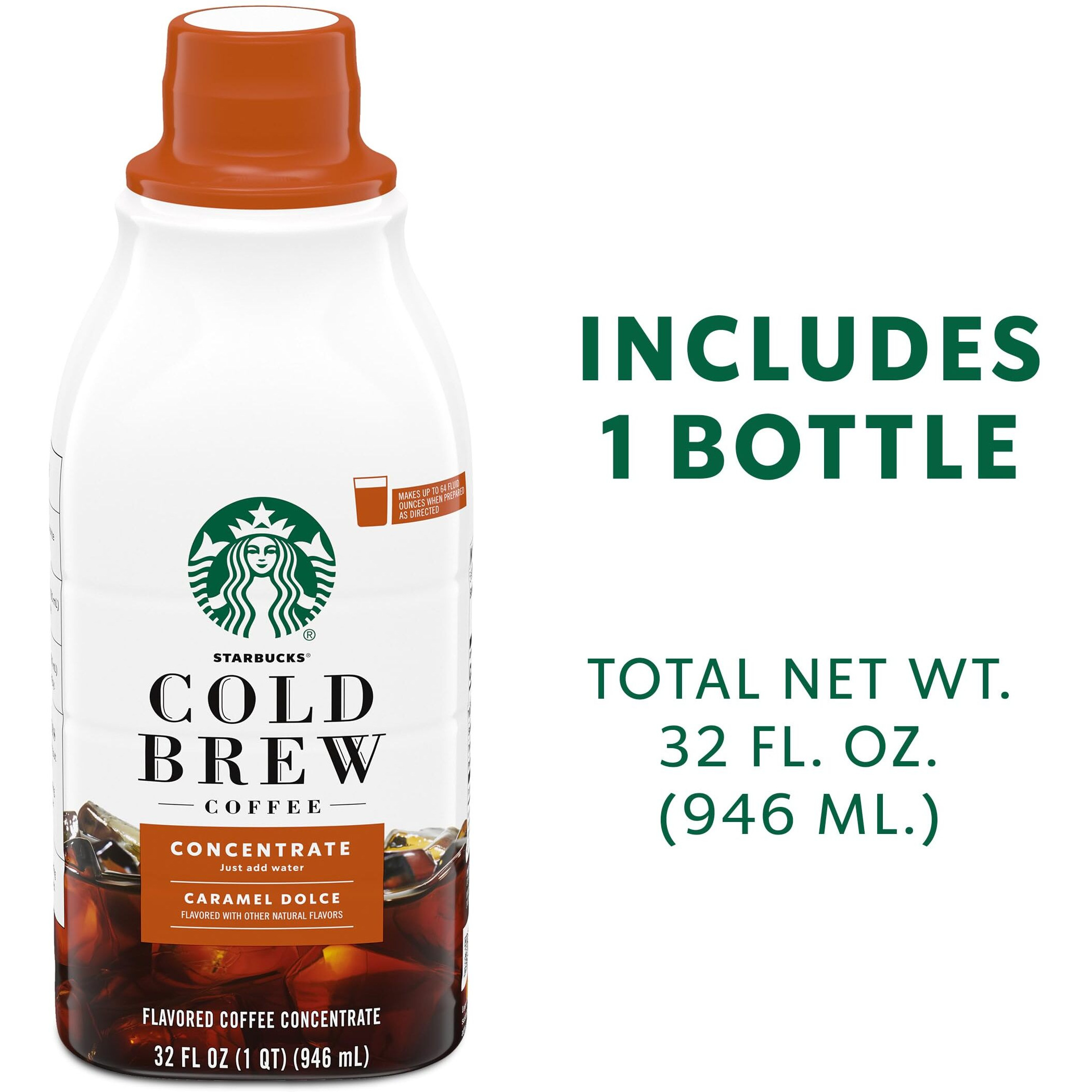 Starbucks Cold Brew Coffee Concentrate, Caramel Dolce, 100% Arabica, Multi-Serve Bottle (32 Fl Oz)