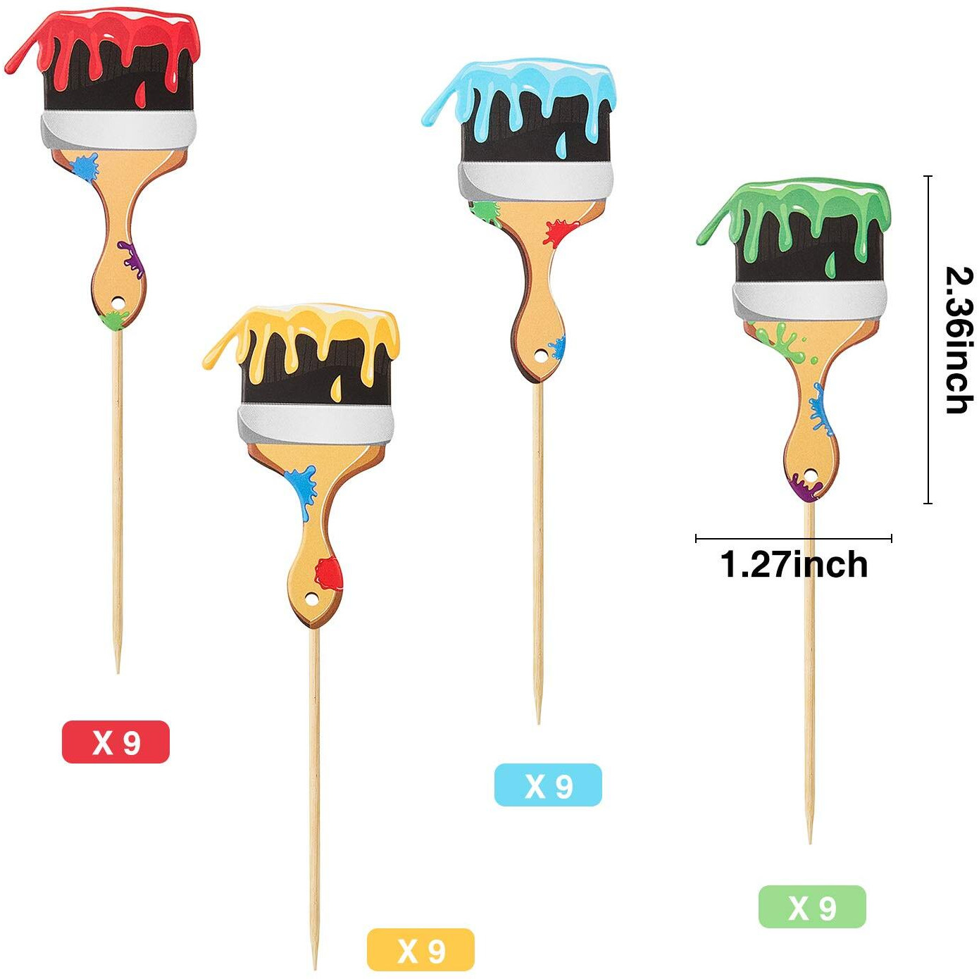 36Pcs Paint Brush Cupcake Toppers Painting Cupcake Picks Toothpicks For Art Theme Cake Decorations Artist Birthday Party Favors Supplies