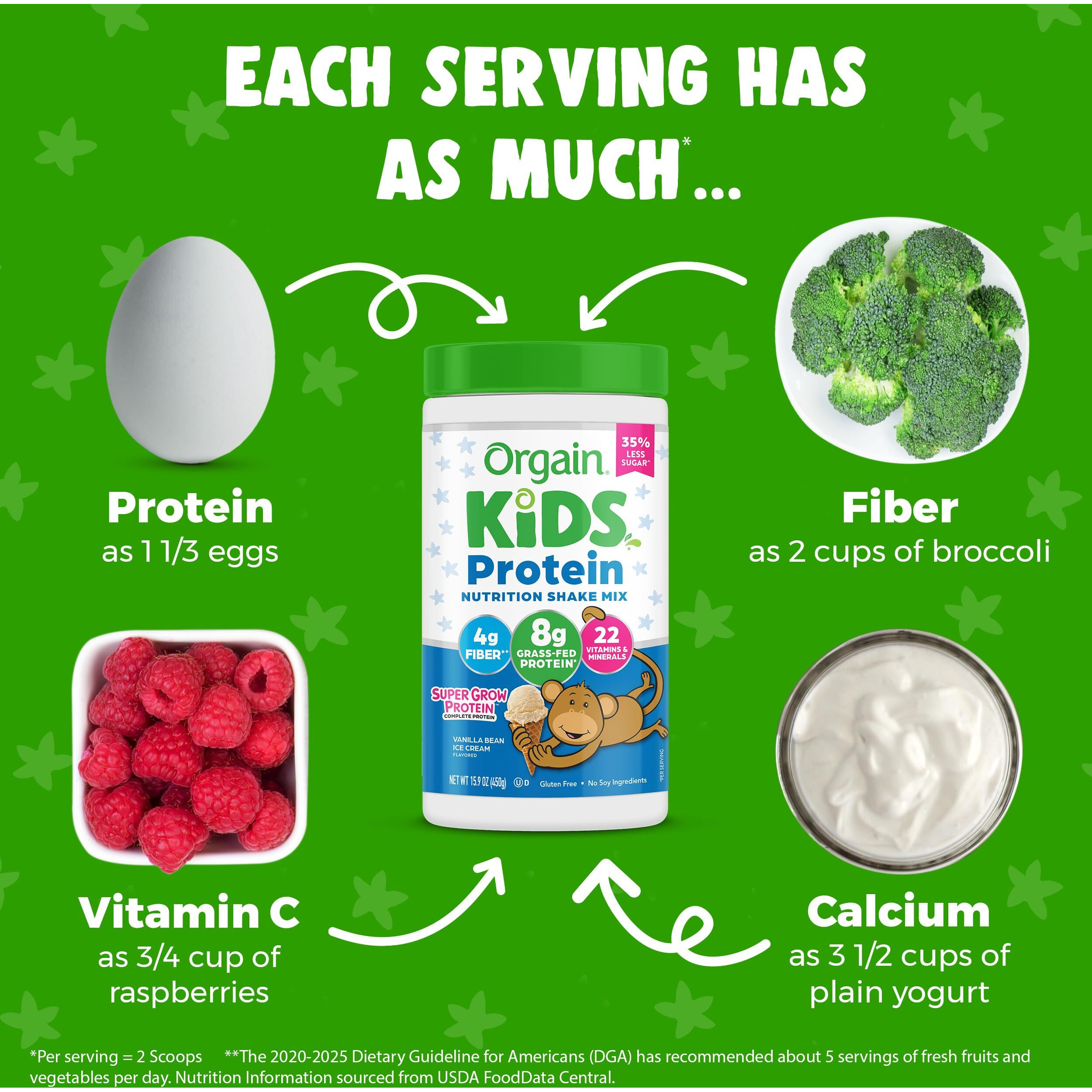 Orgain Kids Protein Powder Shake Mix, Vanilla Bean Ice Cream - 8G Grass-Fed Dairy Protein, 4G Fiber, 22 Vitamins & Minerals, Gluten Free, No Soy Ingredients, Adds Healthy Nutrients To Kids Snacks, 1Lb