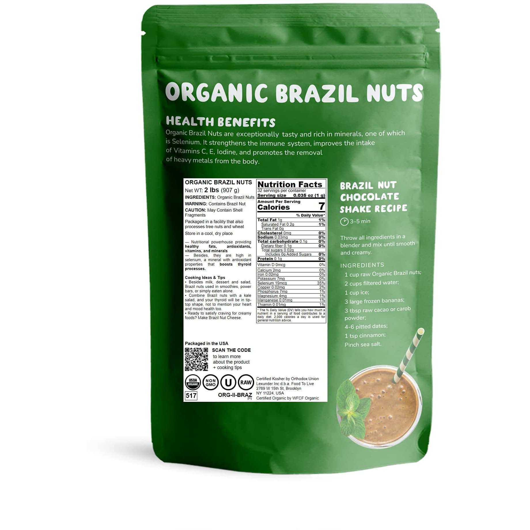 Food To Live - Organic Brazil Nuts, 2 Pounds - Non-Gmo, Raw, Whole, No Shell, Unsalted, Kosher, Vegan, Keto, Paleo Friendly, Bulk, Rich In Selenium