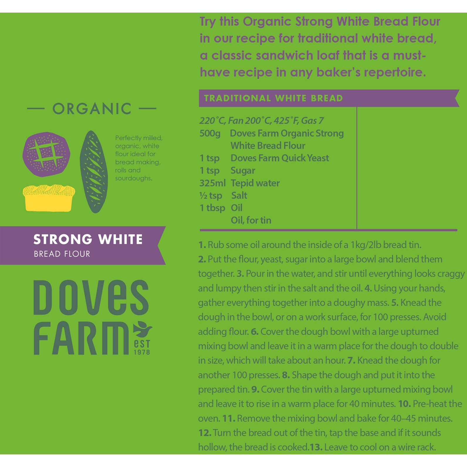 Doves Farm Organic Strong White Bread Flour | British Sourdough Bread & Roll Making Flour | Ideal For Artisan Breadmaking | Unbleached Bread Flour | 52.91 Oz (1.5Kg)