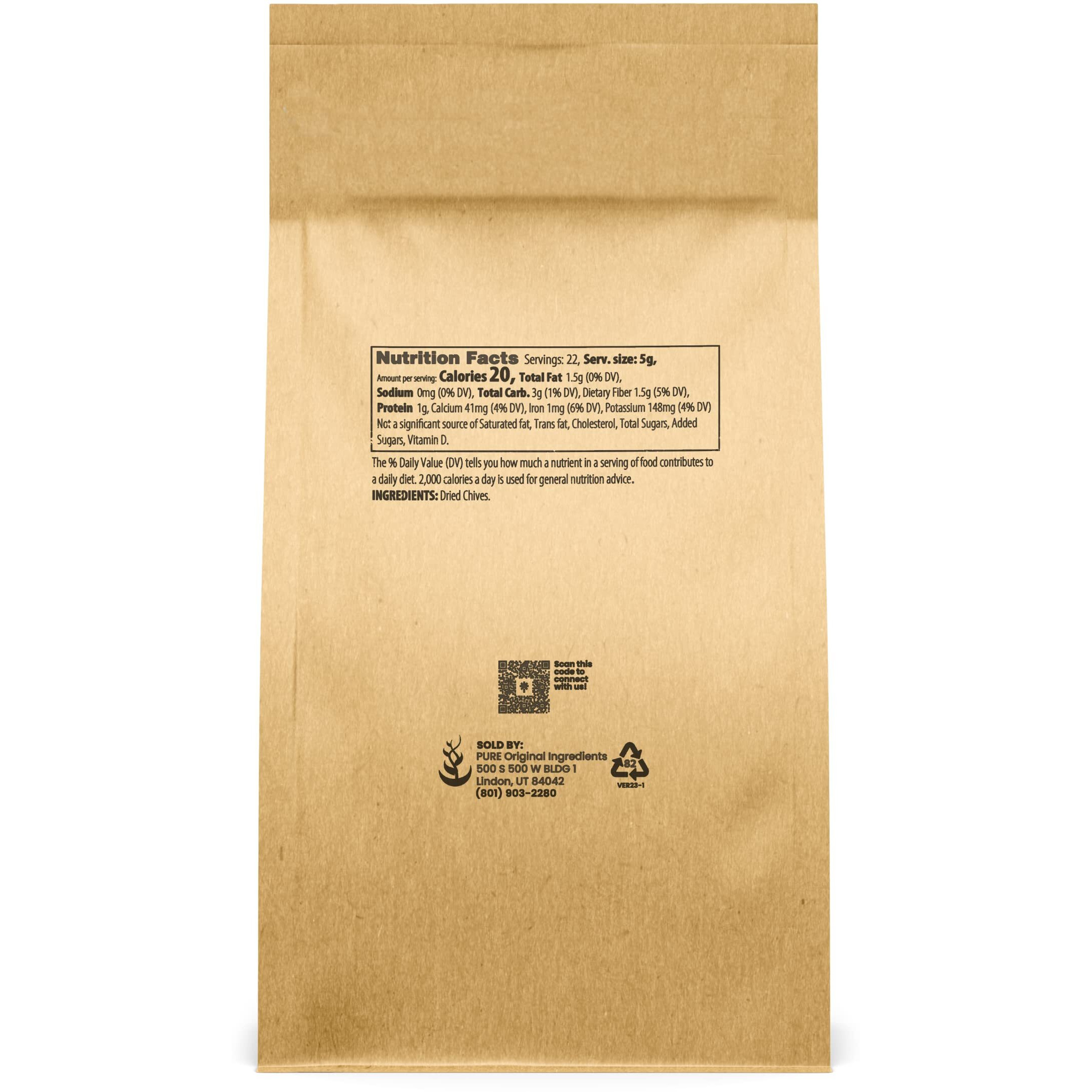 Pure Original Ingredients Dried Chives (4 Oz) Thin & Delicate, Gourmet Chopped Chives, Delicious Kitchen Staple.