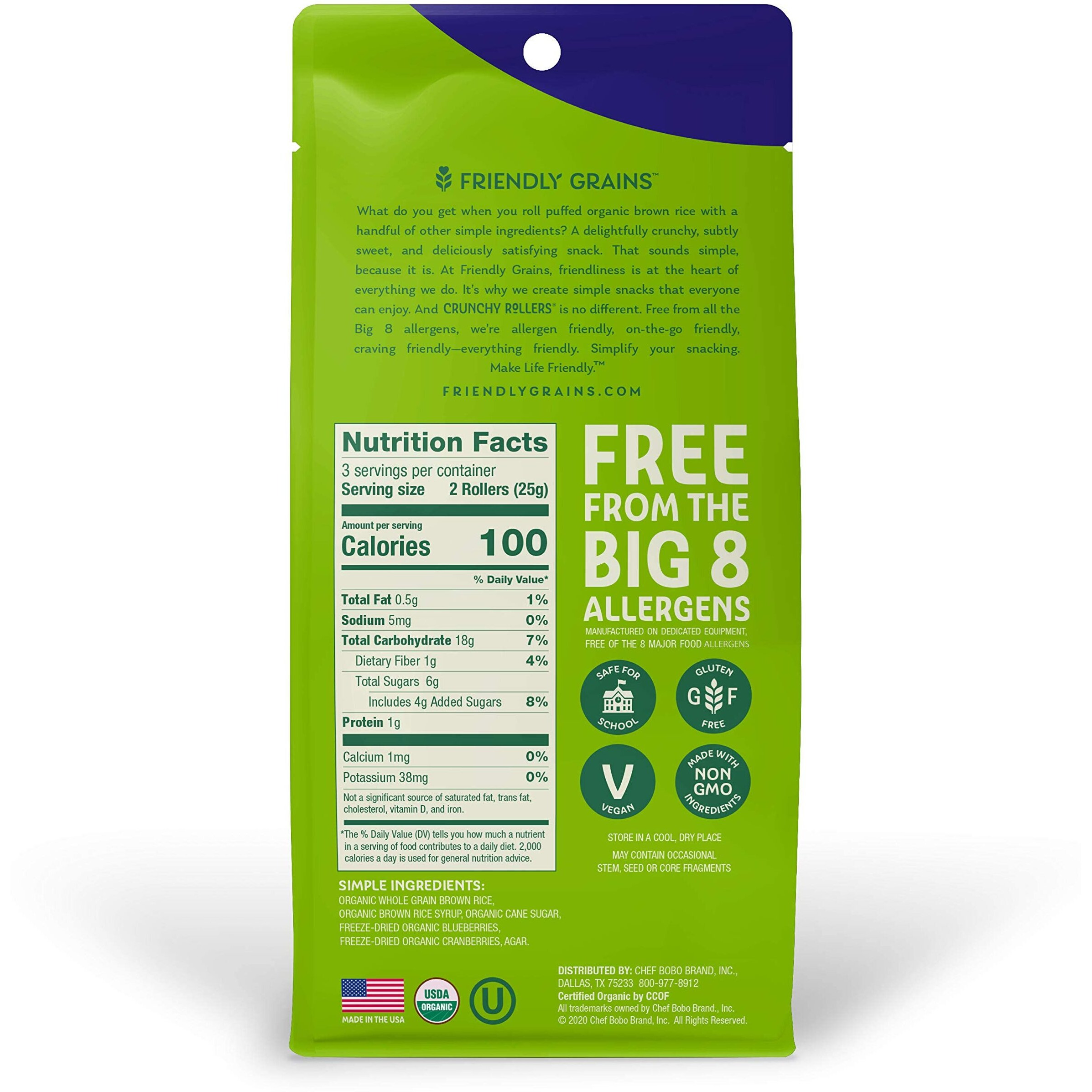 Friendly Grains - Crunchy Rollers - Organic Rice Snacks, Crispy Puffed Rice Rolls, Healthy Snack Rolls For Adults And Kids - Mixed Berry - (4 Packs Of 6)