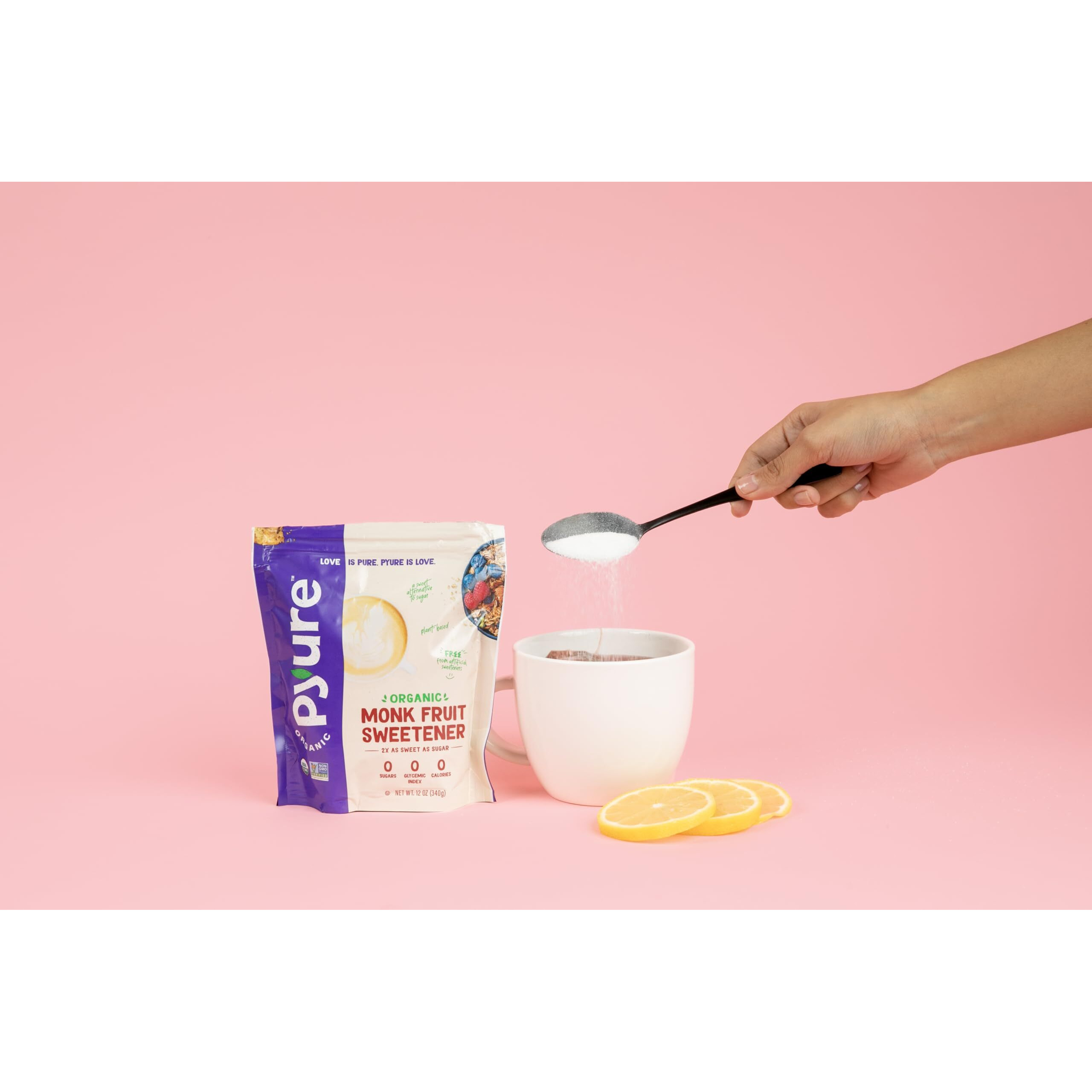 Pyure Organic Monk Fruit Sweetener | Granulated White Sugar Substitute | Zero Carb, Zero Sugar, Zero Calorie | Plant-Based Monk Fruit Sweetener For Keto Friendly Food | 12 Oz