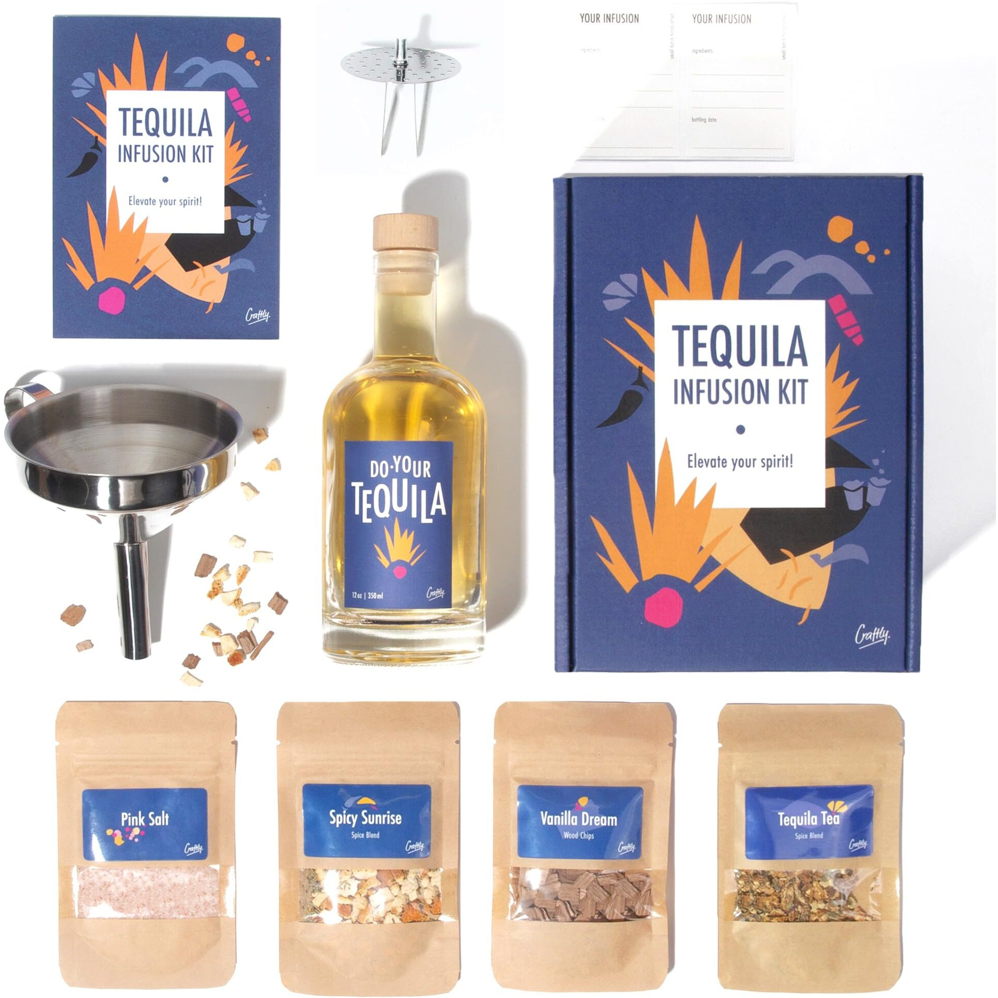 Tequila Infusion Kit By Craftly | Plant-Based Infusions For Cocktails | Tequila Set For Him Birthday Gift For Men & Women | Spices & Bottle