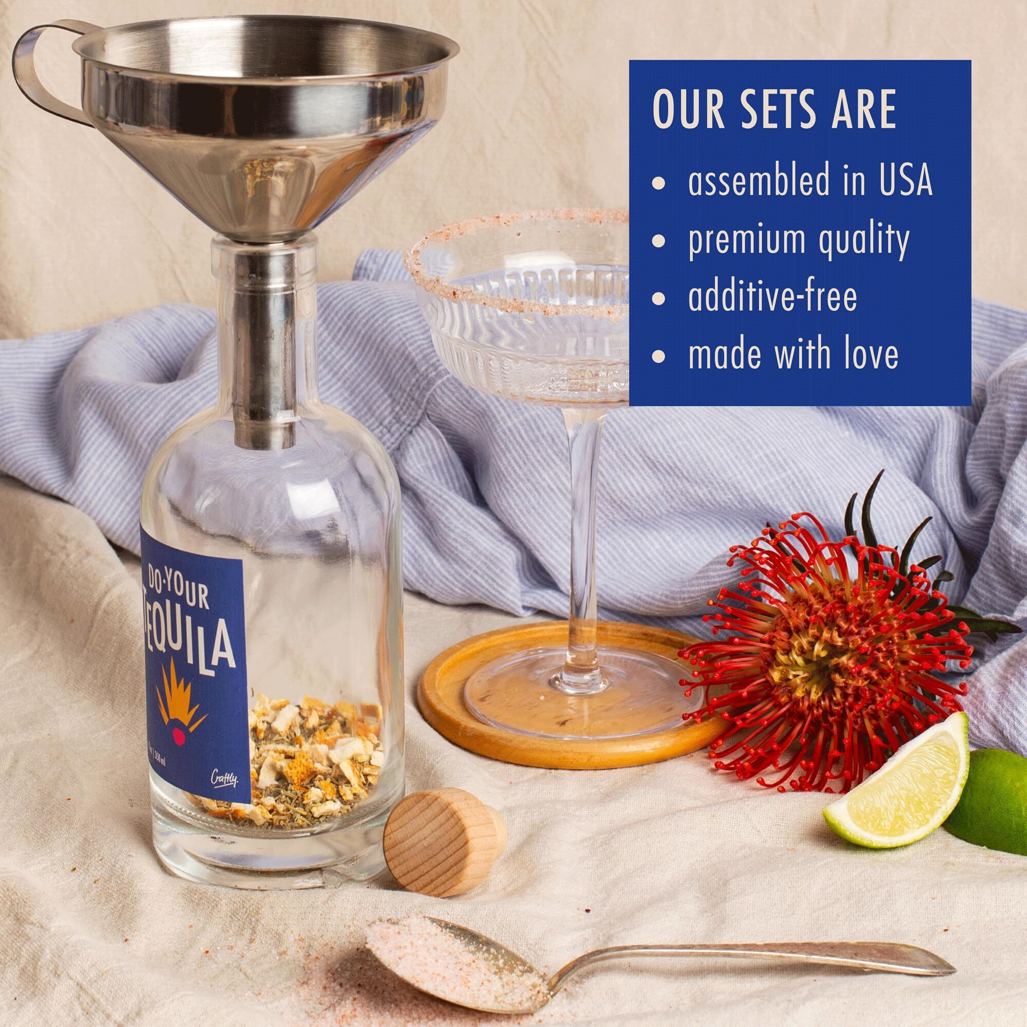 Tequila Infusion Kit By Craftly | Plant-Based Infusions For Cocktails | Tequila Set For Him Birthday Gift For Men & Women | Spices & Bottle