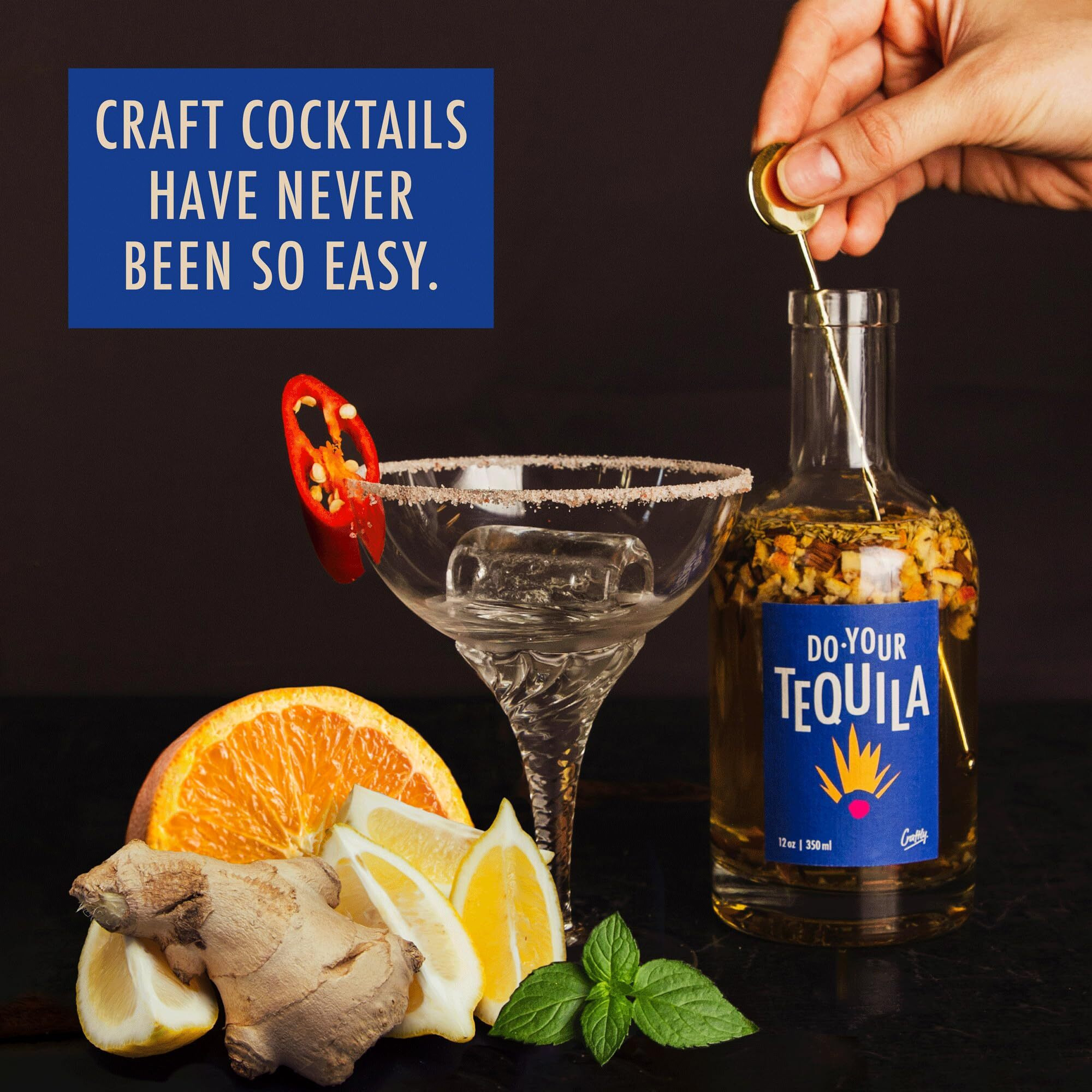 Tequila Infusion Kit By Craftly | Plant-Based Infusions For Cocktails | Tequila Set For Him Birthday Gift For Men & Women | Spices & Bottle