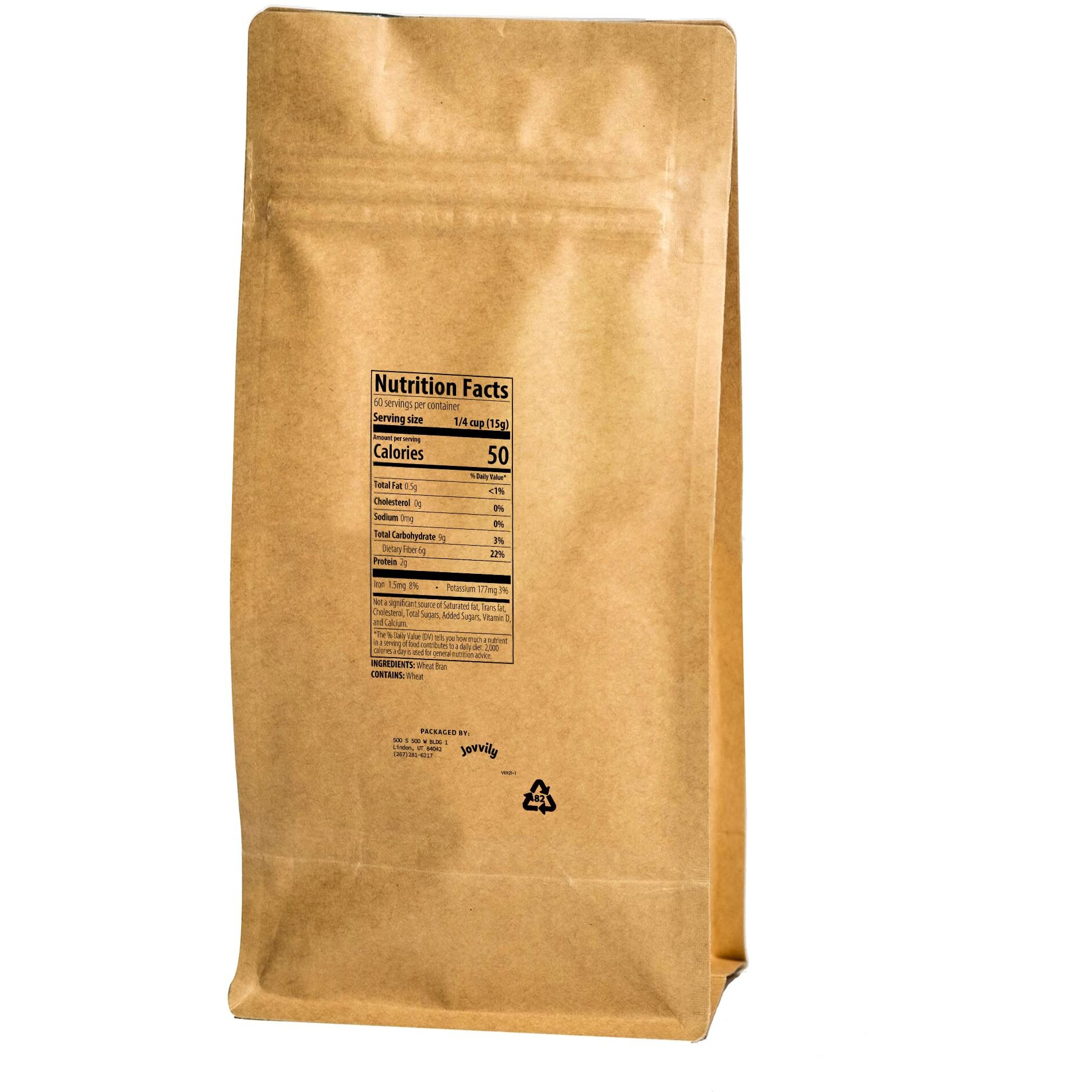 Jovvily Wheat Bran - 2Lb - Fiber Rich - Non-Gmo - Resealable Bag