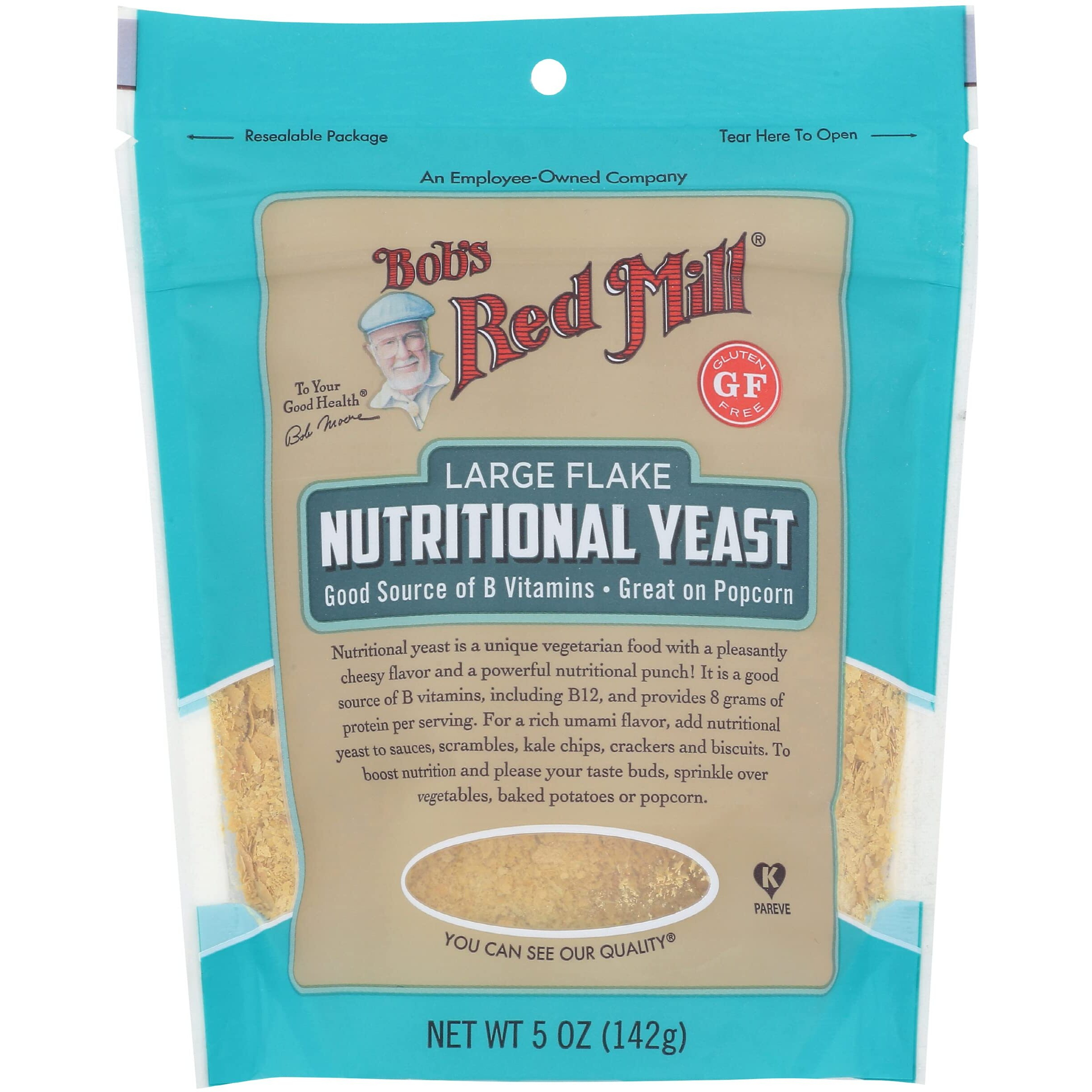 Bob's Red Mill Nutritional Yeast Seasoning, 5 Ounce (Pack Of 4) - Non-Gmo, Vegan, Gluten Free - Good Source Of Protein & Vitamins - Nutritious Savory Parmesan Cheese Substitute