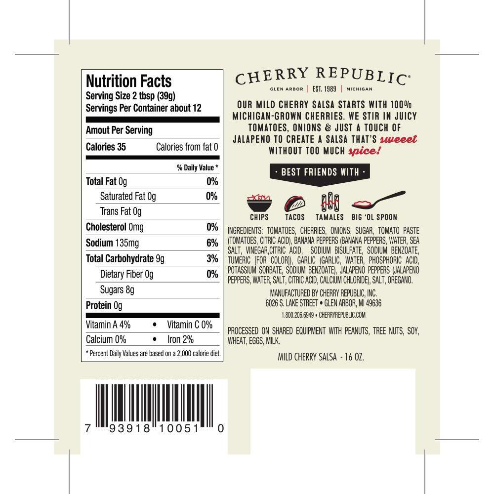 Cherry Republic Mild Cherry Salsa - Chunky Sweet & Low Heat Flavor Sauce (Two X 16 Oz Jars)