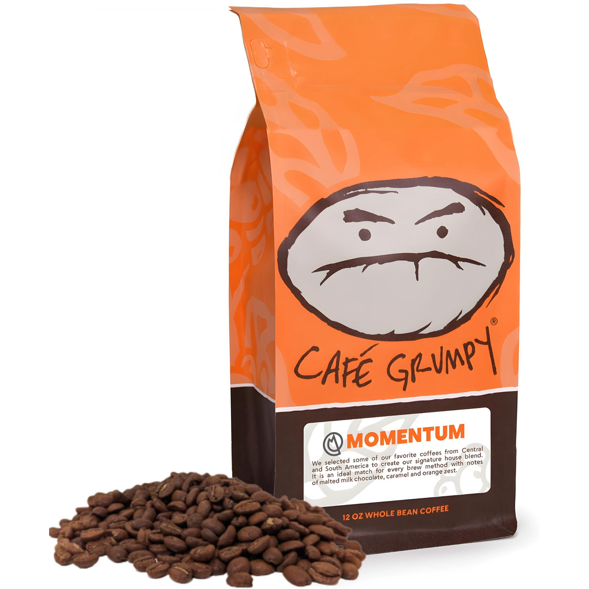 Caf   Grumpy Coffee Momentum Blend Whole Arabica Beans, 12Oz Bag, Medium Roast, Drip, French Press, Pour Over, Cold Brew (Whole Beans)