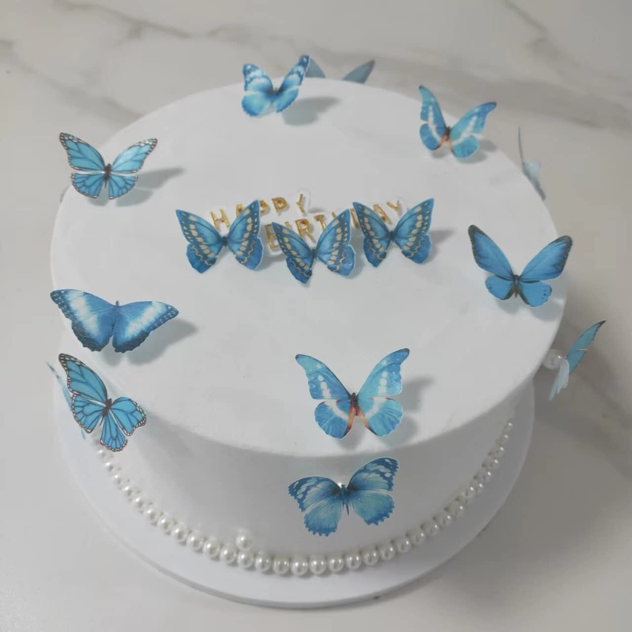 Edible Wafer Paper Butterfly Set 28 Blue Cake Decorations, Cupcake Topping