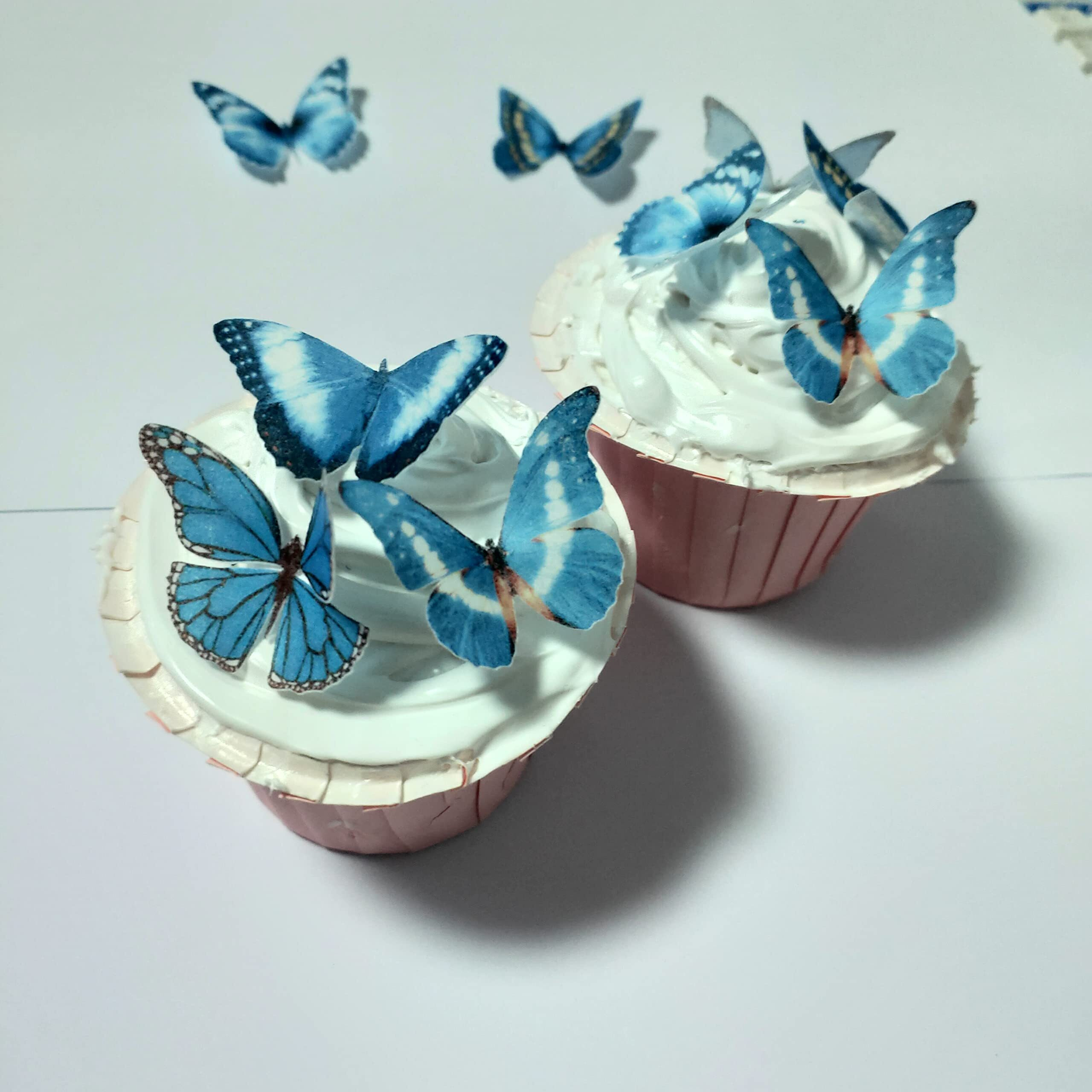 Edible Wafer Paper Butterfly Set 28 Blue Cake Decorations, Cupcake Topping