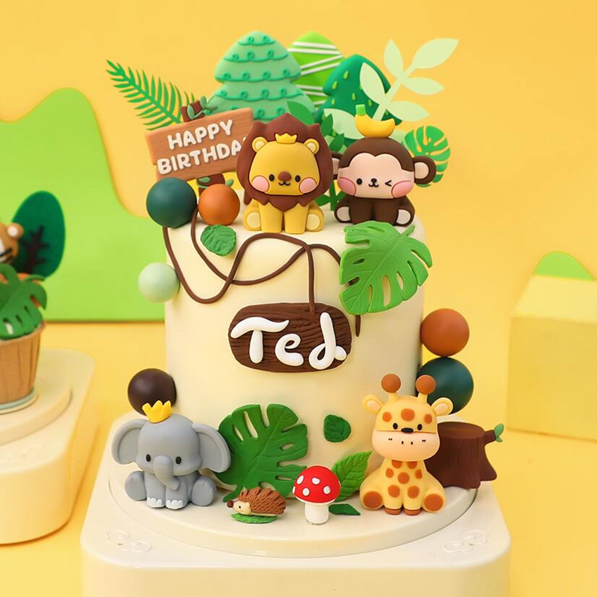 Jevenis Cute Jungle Animals Cake Decoration Wild One Cake Decoration Safari Cake Decoration Giraffe Elephant Lion Tiger Cake Jungle Animals Birthday Party Decoration