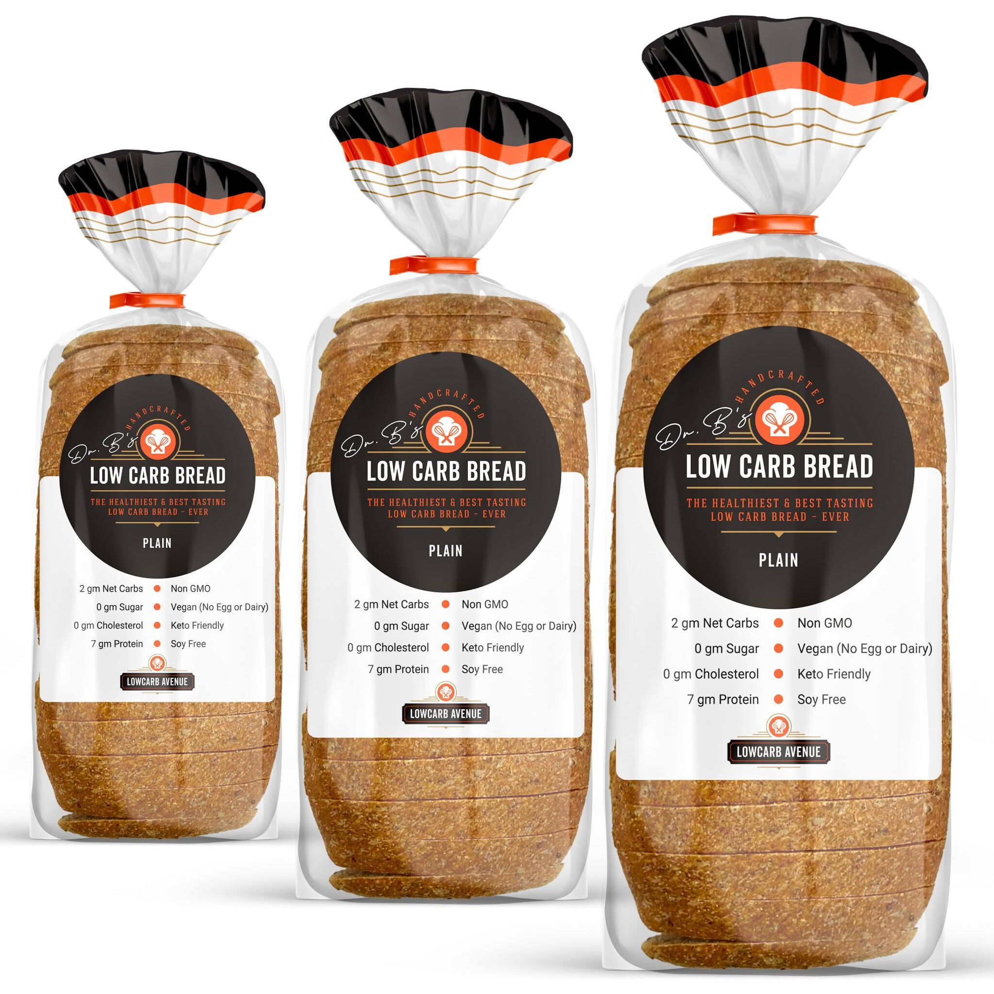 Dr. B's Multigrain Bread | 2G Net Carbs & 7G Protein | Low Calorie, Vegan, Sugar Free | Fresh, Sliced, Keto & Low Carb Bread Loaf ((3 Pack (16 Oz), Plain)