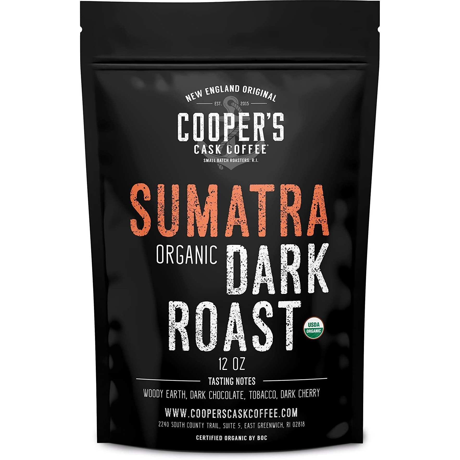 Organic Dark Roast Sumatra, Smooth And Rich Single Origin Grade 1 Premium Coffee - 12 Oz Bag (Whole Bean)