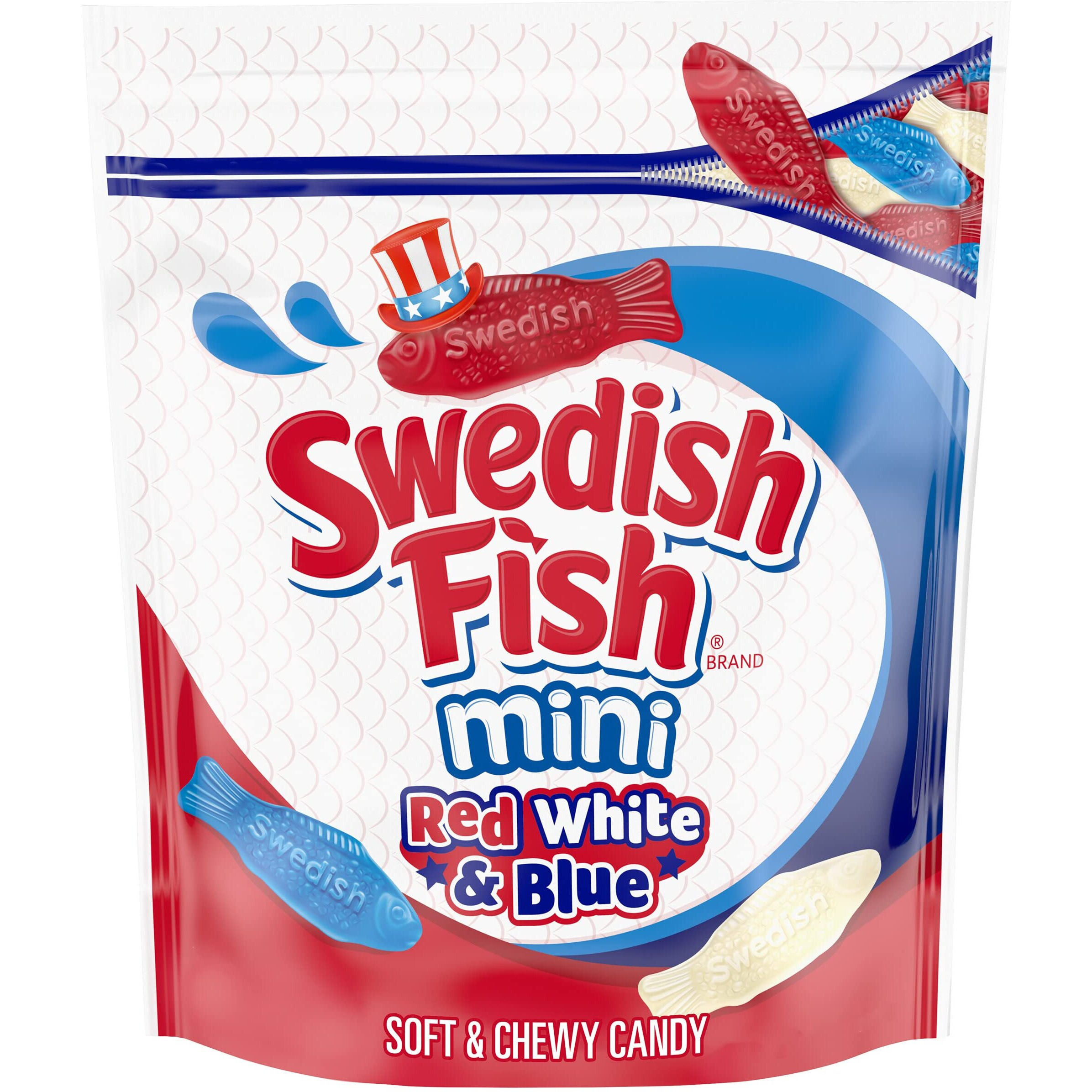 Swedish Fish Mini Red, White & Blue Soft & Chewy Candy, 1.8 Lb