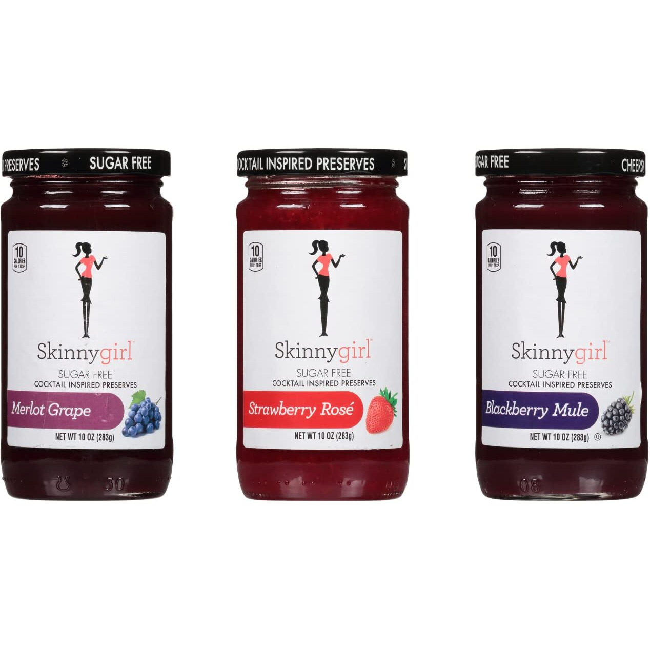 Skinnygirl Sugar Free Kosher Preserves Variety Pack, Strawberry, Concord Grape, And Blackberry, 10 Ounce Jars (Pack Of 3)