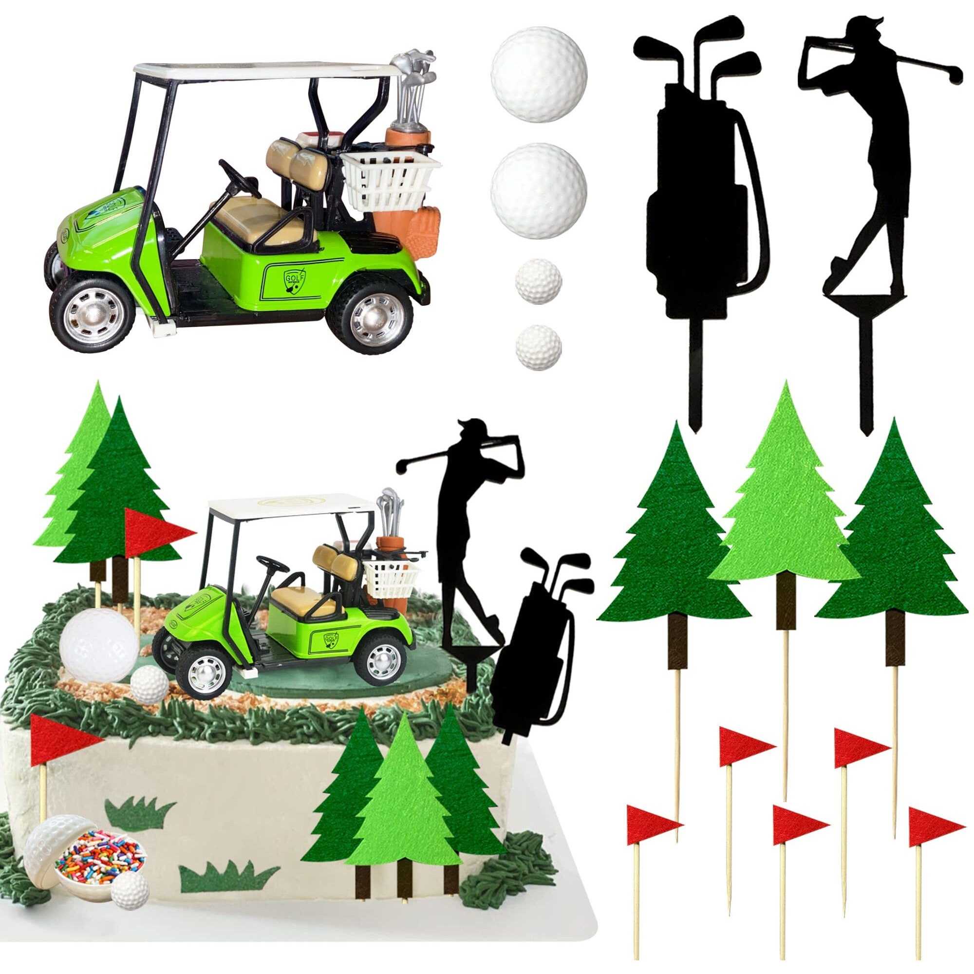 Golf Cake Decorations Heading For The Green Cake Topper Birthday Decorations For Golfers With Cart Flag Golf Ball For Men Sport Golf Theme Party Supply
