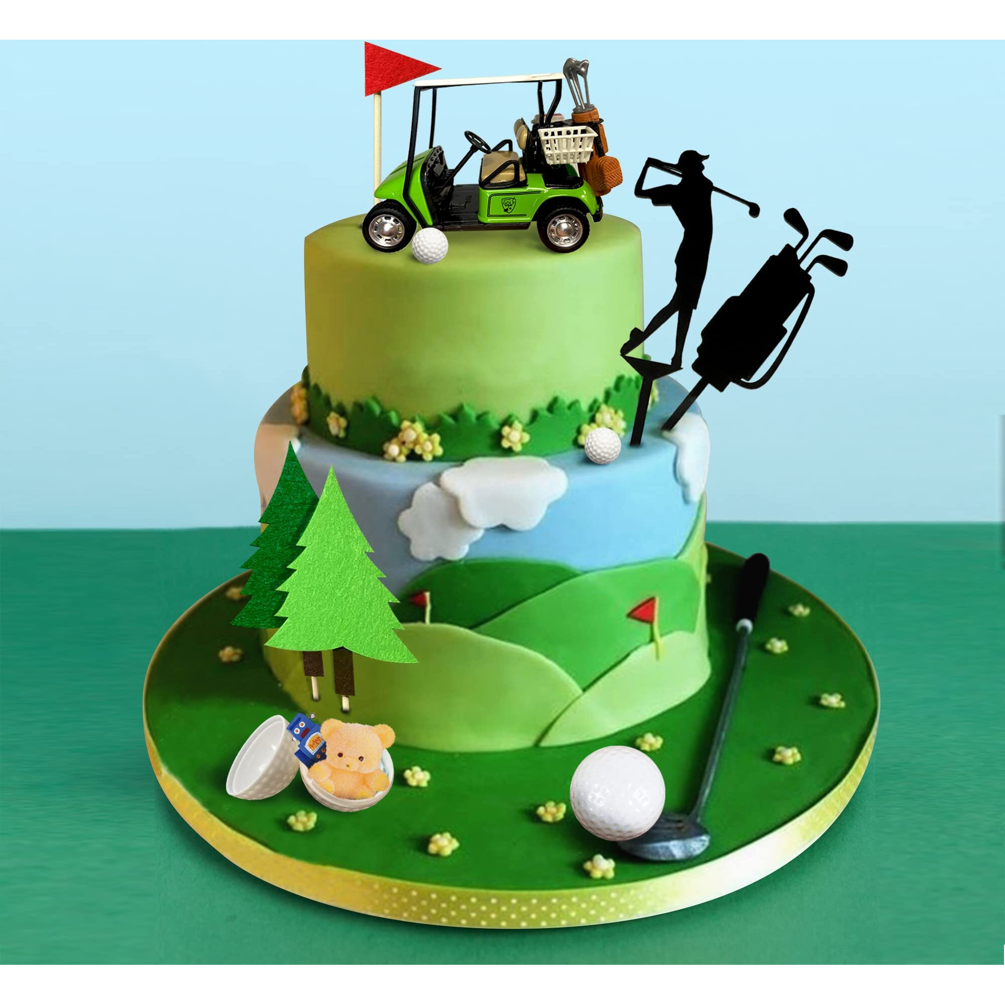Golf Cake Decorations Heading For The Green Cake Topper Birthday Decorations For Golfers With Cart Flag Golf Ball For Men Sport Golf Theme Party Supply